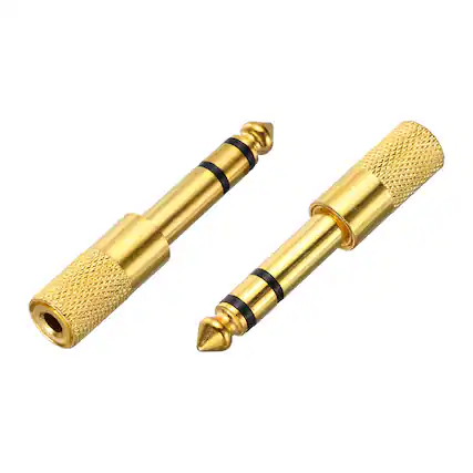 Front. Unique Bargains - 2pcs TRS6.35mm M to 3.5mm F Connector Stereo Zinc Alloy Gold Adapter for Mics/Guitars/Speakers/pcs Signal Conversion - Gold.