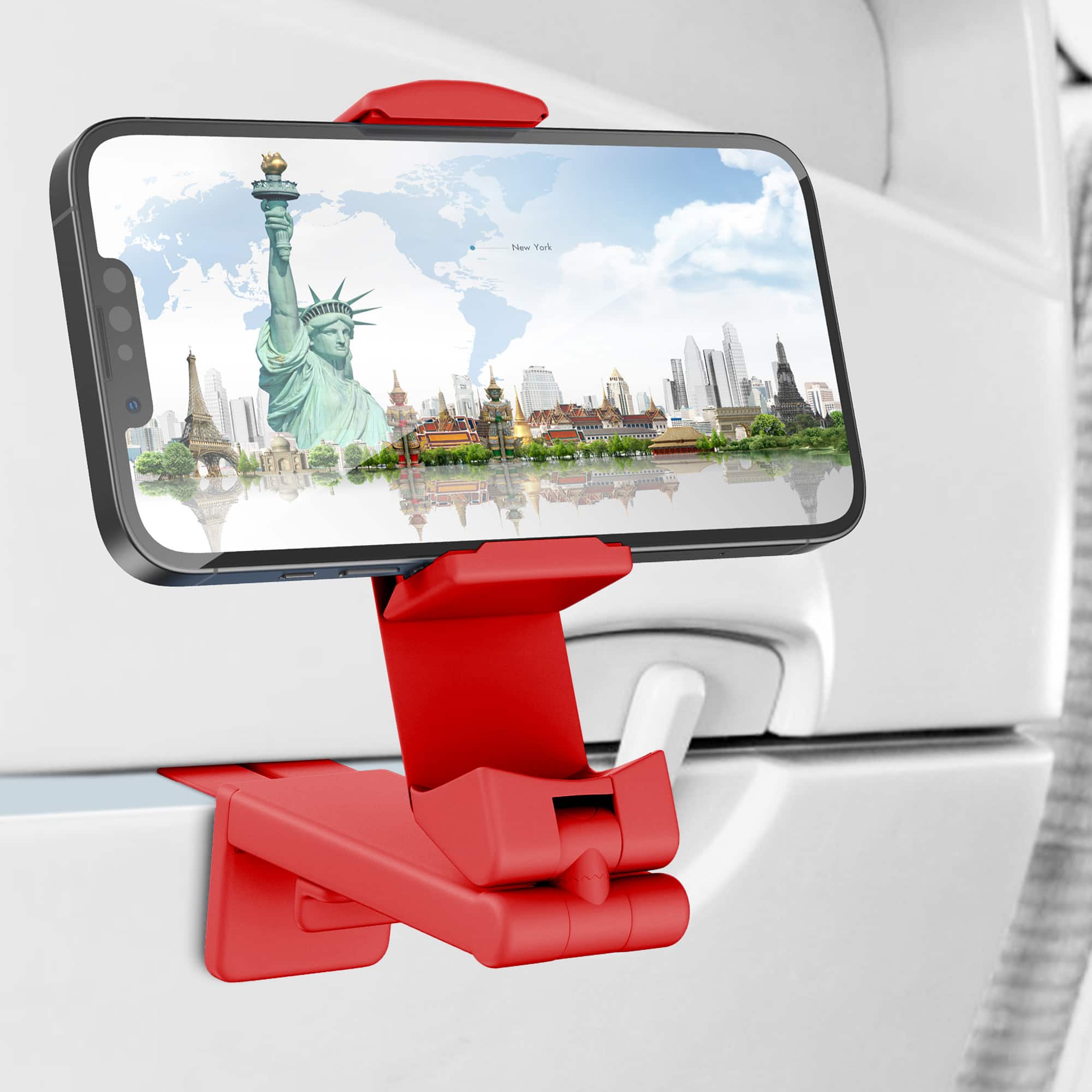 Perilogics - Universal Airplane Travel Phone Holder. Packable Phone Mount for On-the-Go Use. A Practical Holiday Gift for Everyone - Coral