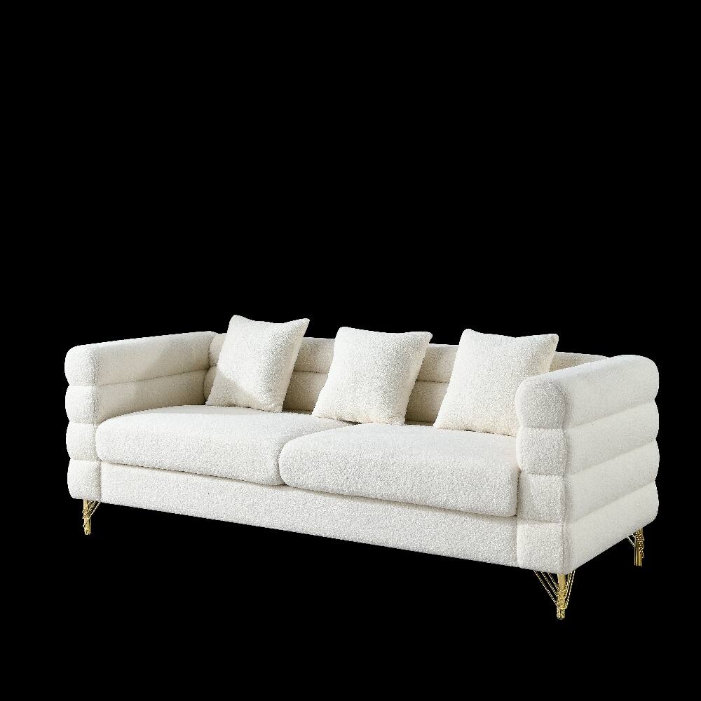 Alt View 1. Loheer - Loheer 81 Inch Oversized 3 Seater Sectional Sofa, White Teddy Fabric Deep Seating Couch with 3 Pillows for Living Room - Ivory.