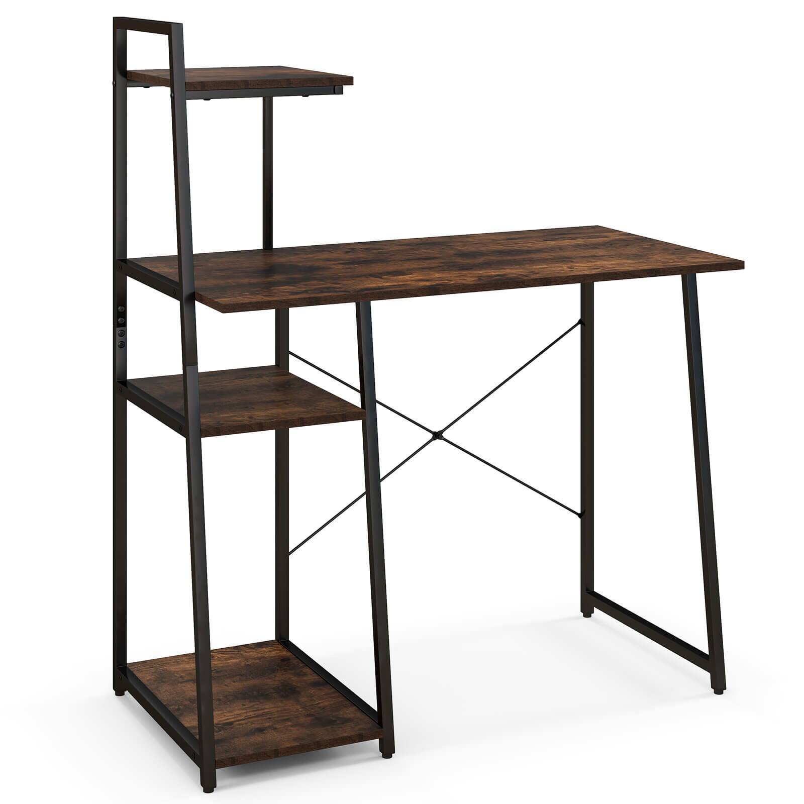 Costway Modern Computer Desk with 3 tier Storage Shelf CPU Stand Metal ...