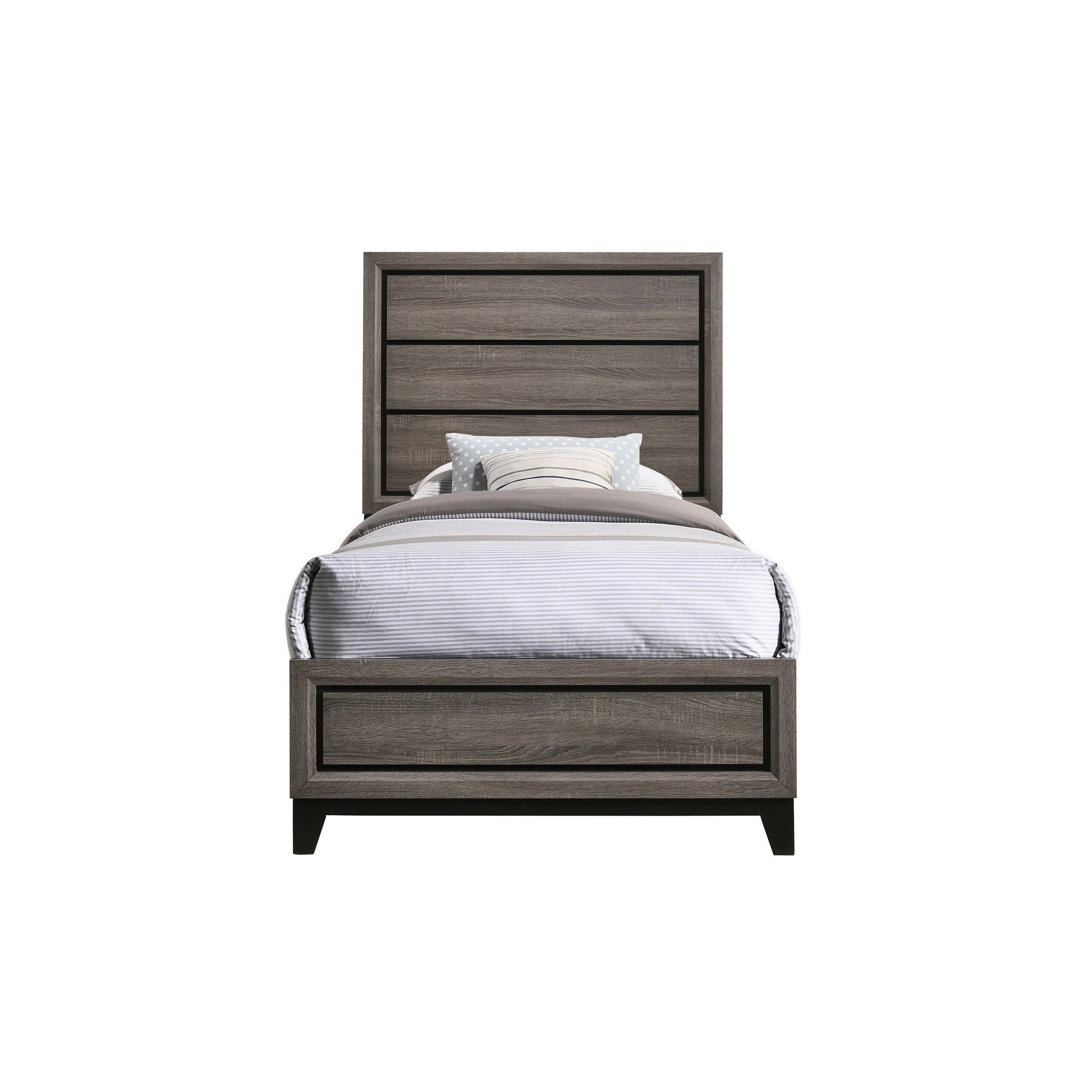 Alt View 1. Manhattan Lane - Mela Twin Size Panel Bed, Groove Design, Tapered Legs - Gray, Black.