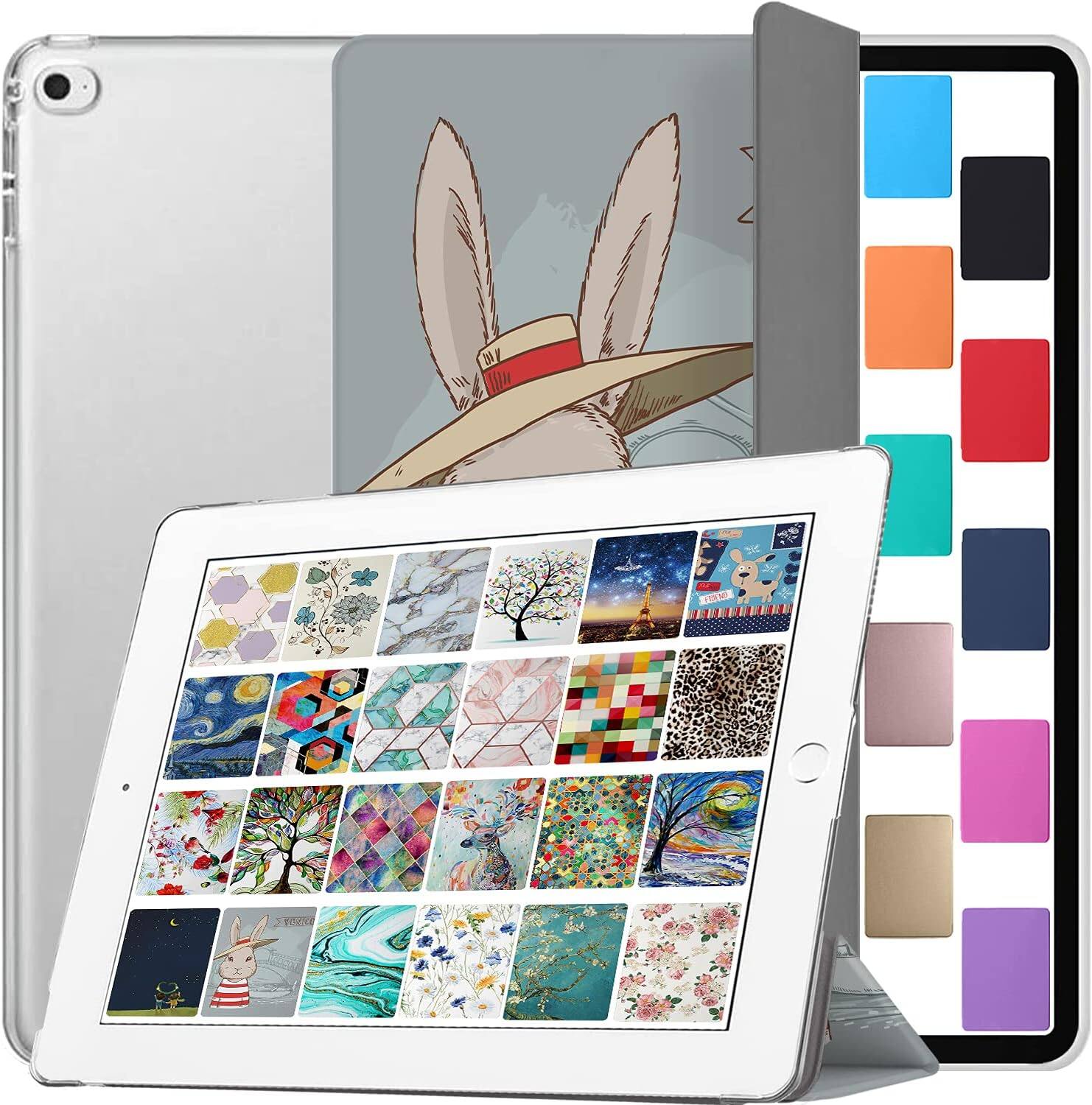 Front. DuraSafe Cases - iPad Pro 12.9" 1st Gen 2015 Protective Tri-Fold Case with Sleep/Wake Cover A1584 A1652 - Bunny Hat.