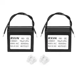 Unique Bargains - 2pcs 16uF CBB61 Capacitor, AC 450V 2-Wire for Ceiling Fan, Motor Generator, Blower, Exhaust Fan - Black