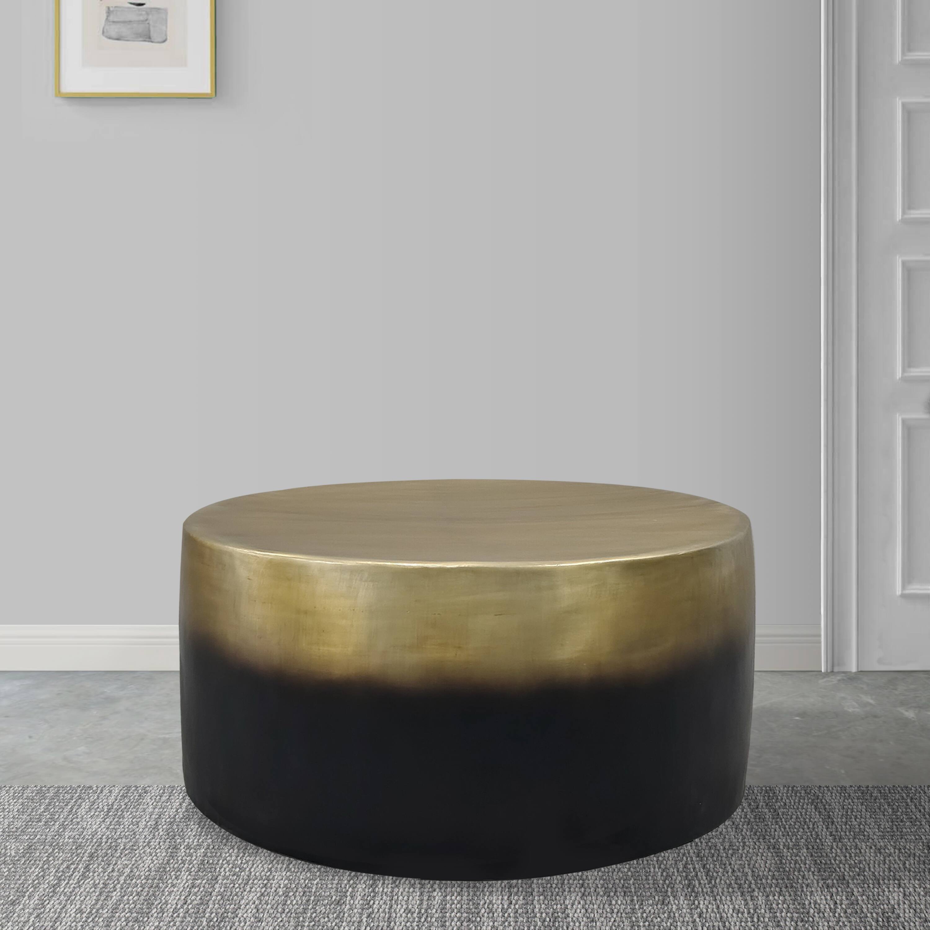 Alt View 8. Manhattan Lane - Dyan Coffee Table, 34.5 Inch Round Drum Shape - Antique Brass, Black.