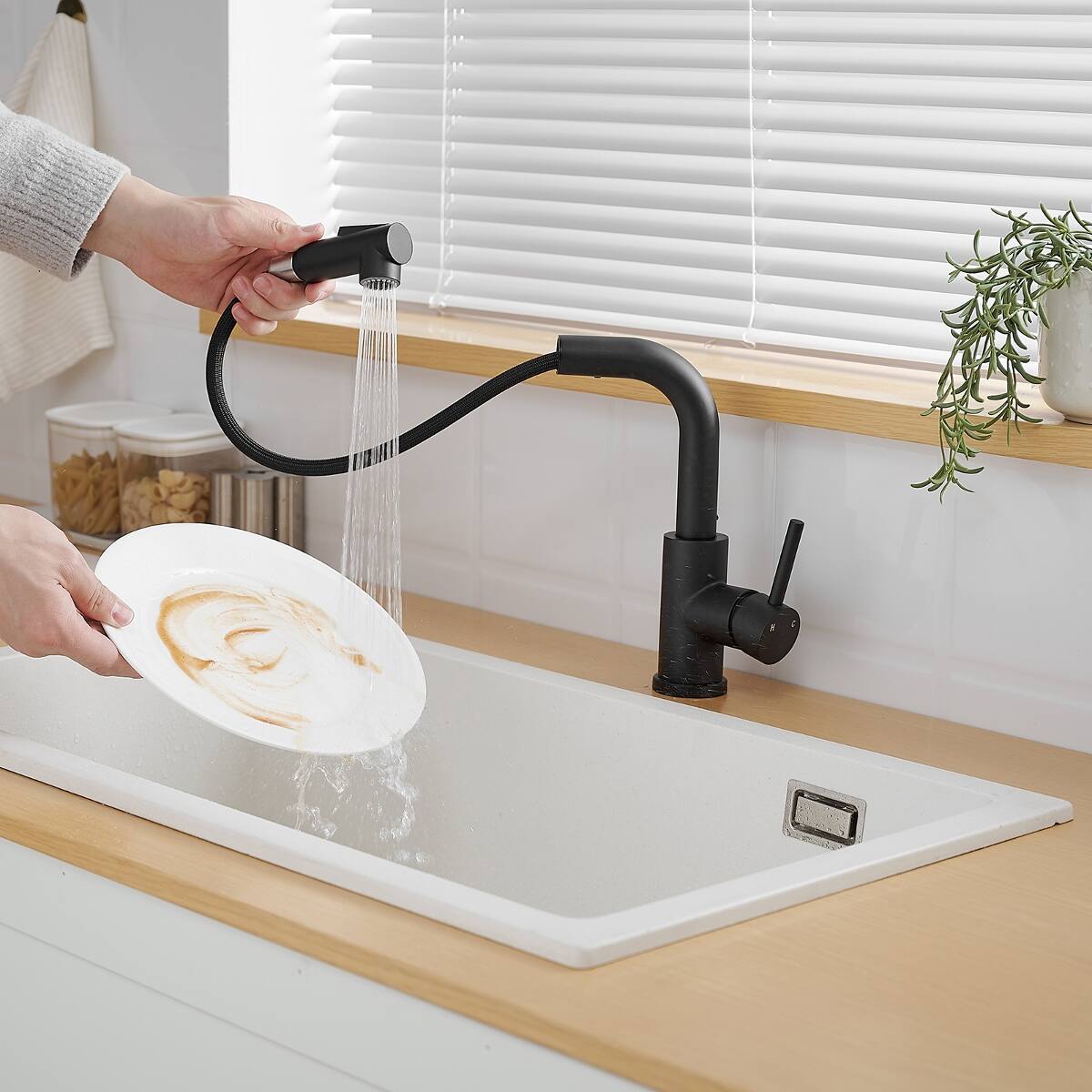 Alt View 3. Ropilly - Ropilly Black Kitchen Faucet with Pull Out Sprayer, Single Handle Bar Sink Faucet for Prep or Bathroom Sink - Black.