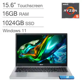 Acer - Aspire 3 15 15.6'' FHD Touchscreen Notebook Laptop - AMD Ryzen 5 7520U - 16GB Memory - 1TB SSD - Windows 11 - Silver