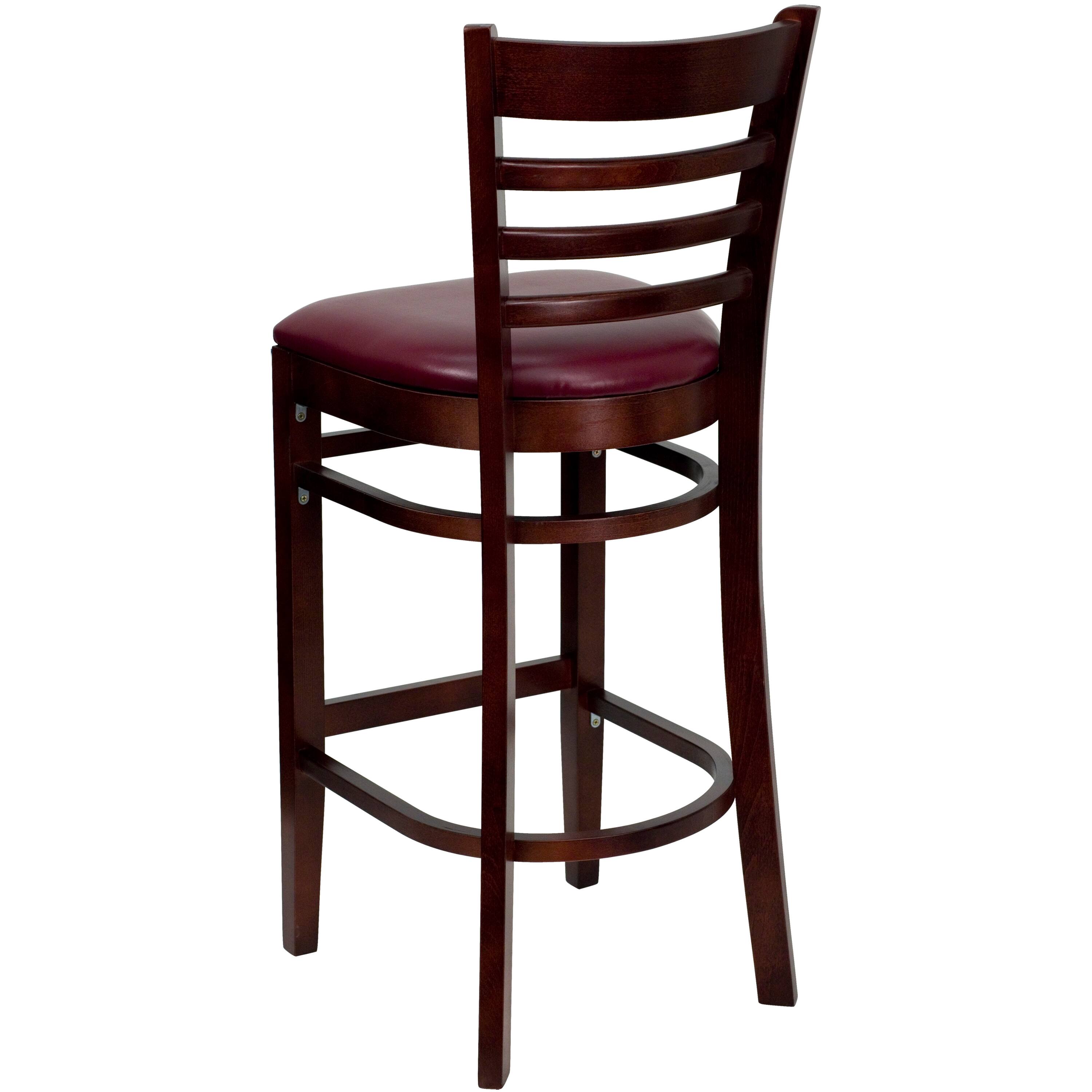 Alt View 3. Emma + Oliver - Ladder Back Wooden Restaurant Dining Barstool - Burgundy Vinyl Seat/Mahogany Wood Frame.
