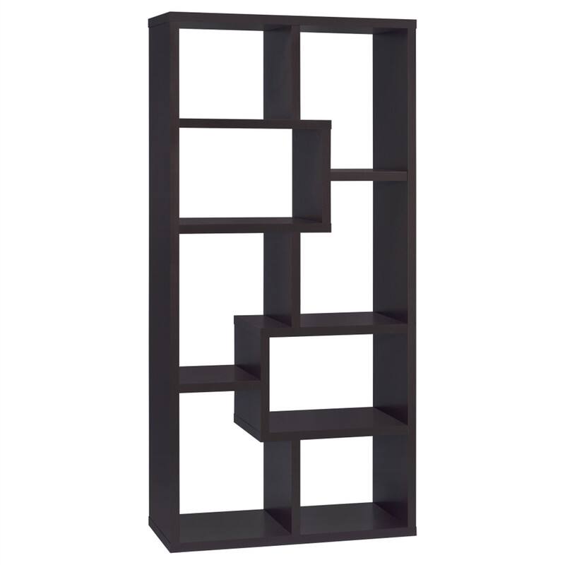 Angle. HTUTWOO - 8-Shelf Geometric Bookcase-Wooden Open Back Bookshelf,70.75" Tall Vertical Storage Display Shelving Unit for Living Room - Cappuccino.