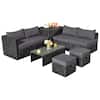 Front. Gymax - Gymax 8PCS Rattan Patio Sectional Furniture Set w/ Waterproof Cover & Grey Cushions - Grey.