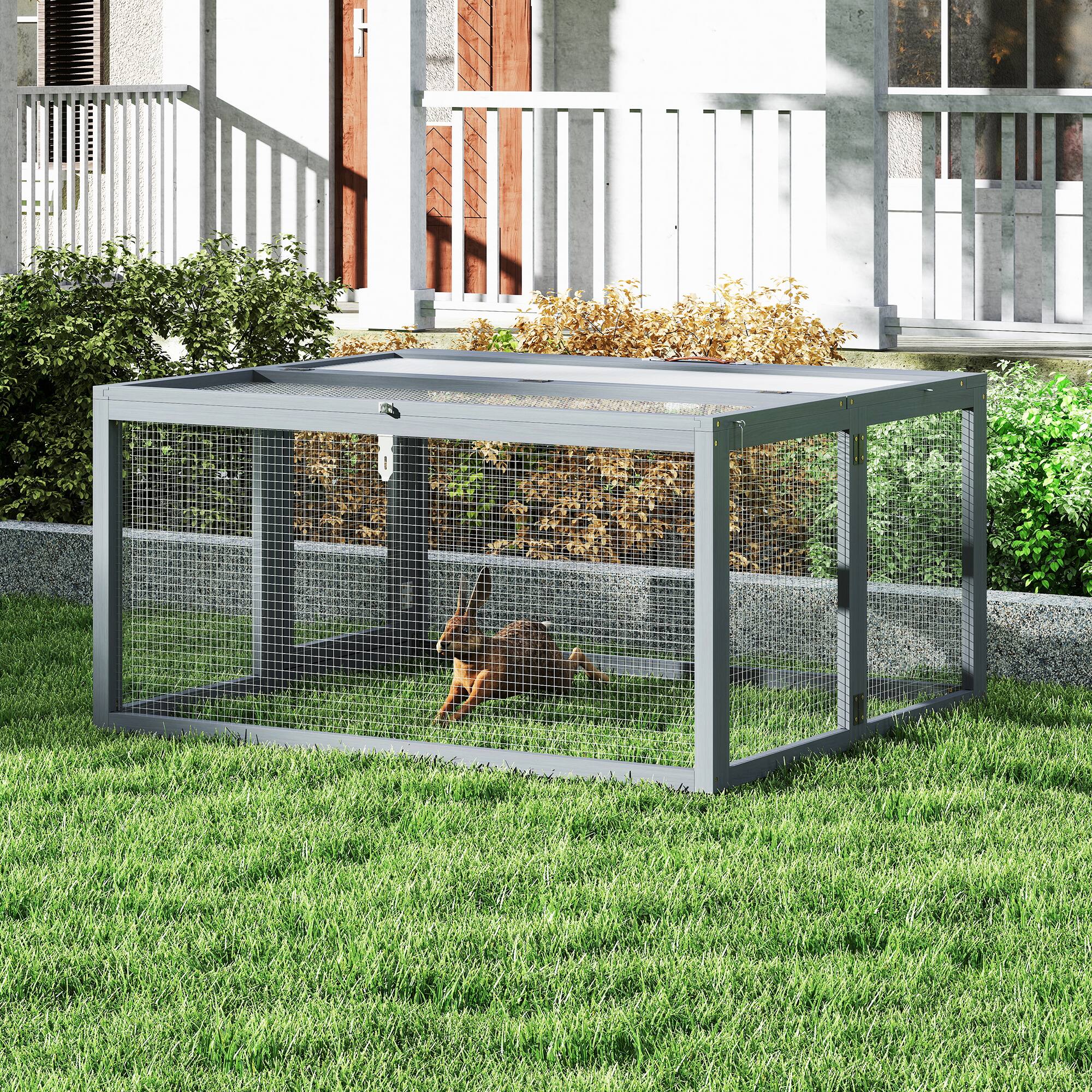 Angle. Boyel Living - Gray Folding Rabbit Hutch with Lockable Doors and Ground Stakes with Chinese FirandGalvanized Wire Mesh - Gray.
