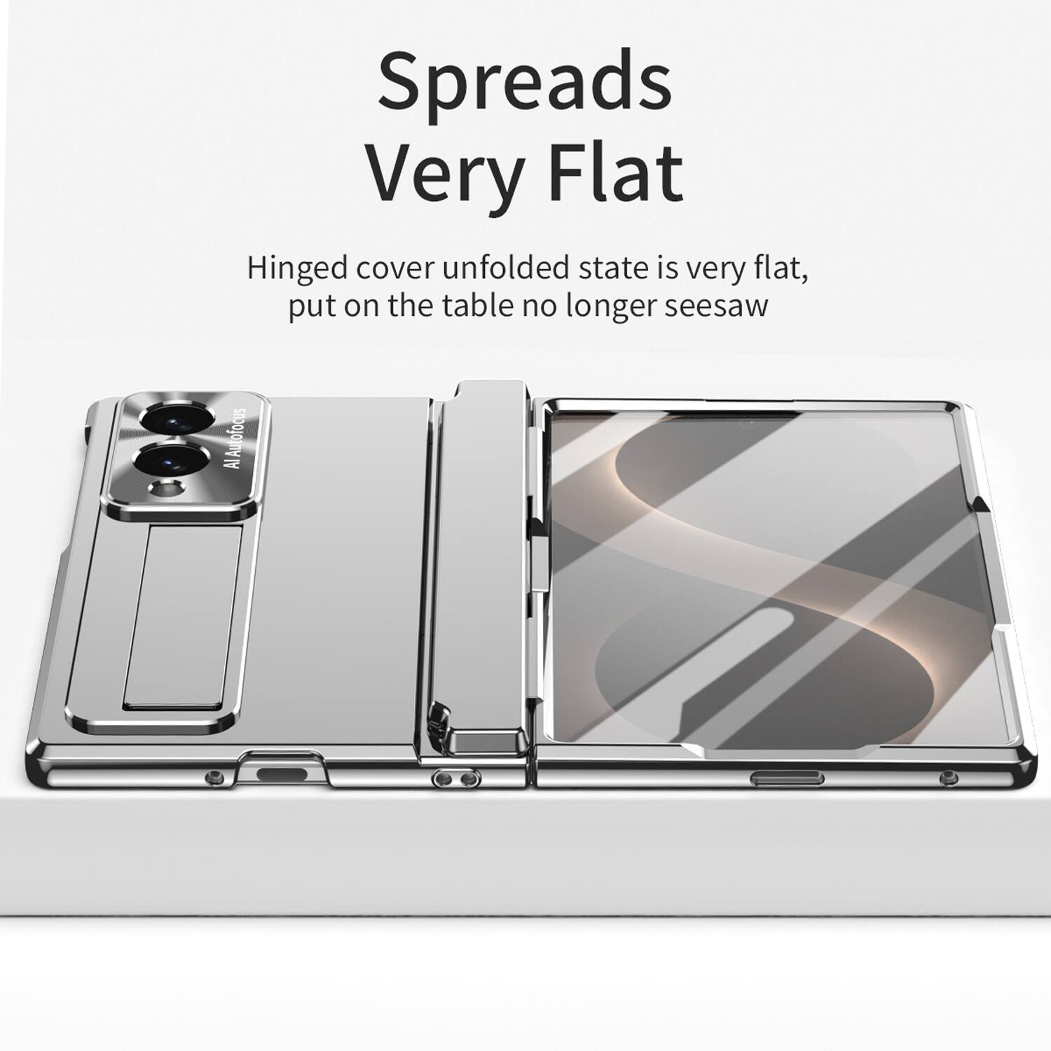 Spreads Very Flat

Hinged cover unfolded state is very flat, put on the table no longer seesaw