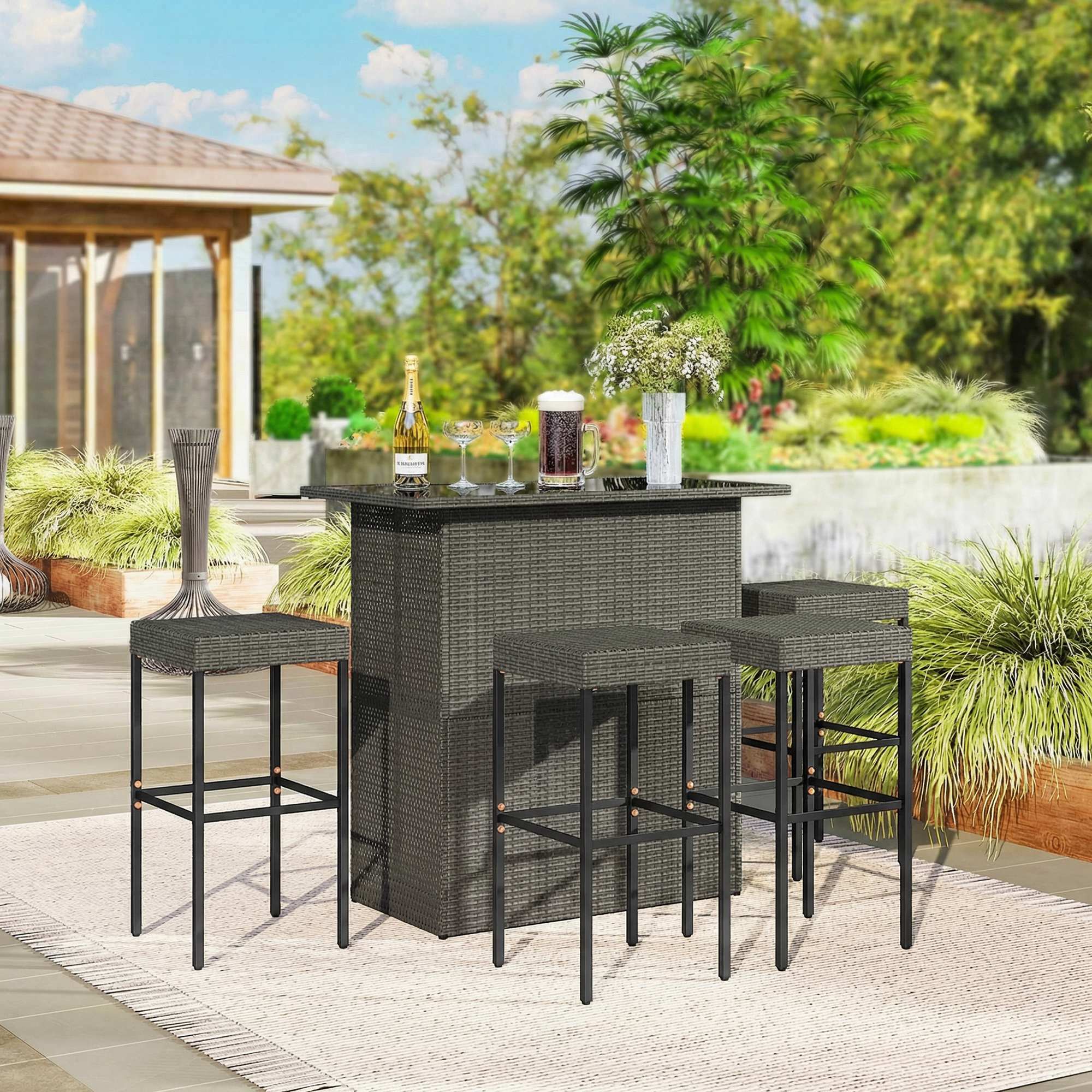 Alt View 1. Outsunny - Piece Rattan Wicker Bar Set, High Top Outdoor Table and Chairs, Bar Height Patio Set - Dark Gray.