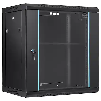 Front. VEVOR - 12U Wall-Mounted Server Network Cabinet, 15.5'' Depth, Secure Rack Enclosure, Supports up to 200 lbs - Black.