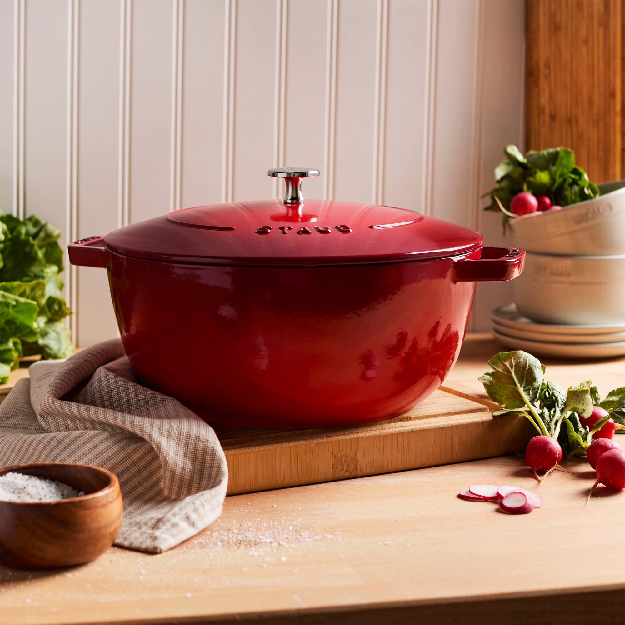 Alt View 6. Staub - Staub Cast Iron Essential French Oven, Dutch Oven, 5-quart, serves 5-6, Made in France - Cherry - Cherry.