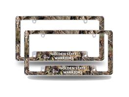 Rico Industries - Golden State Warriors Chrome Metal (Set of 2) License Plate Frames with Bold Mossy Oak Camouflaged Camo Design - Multi