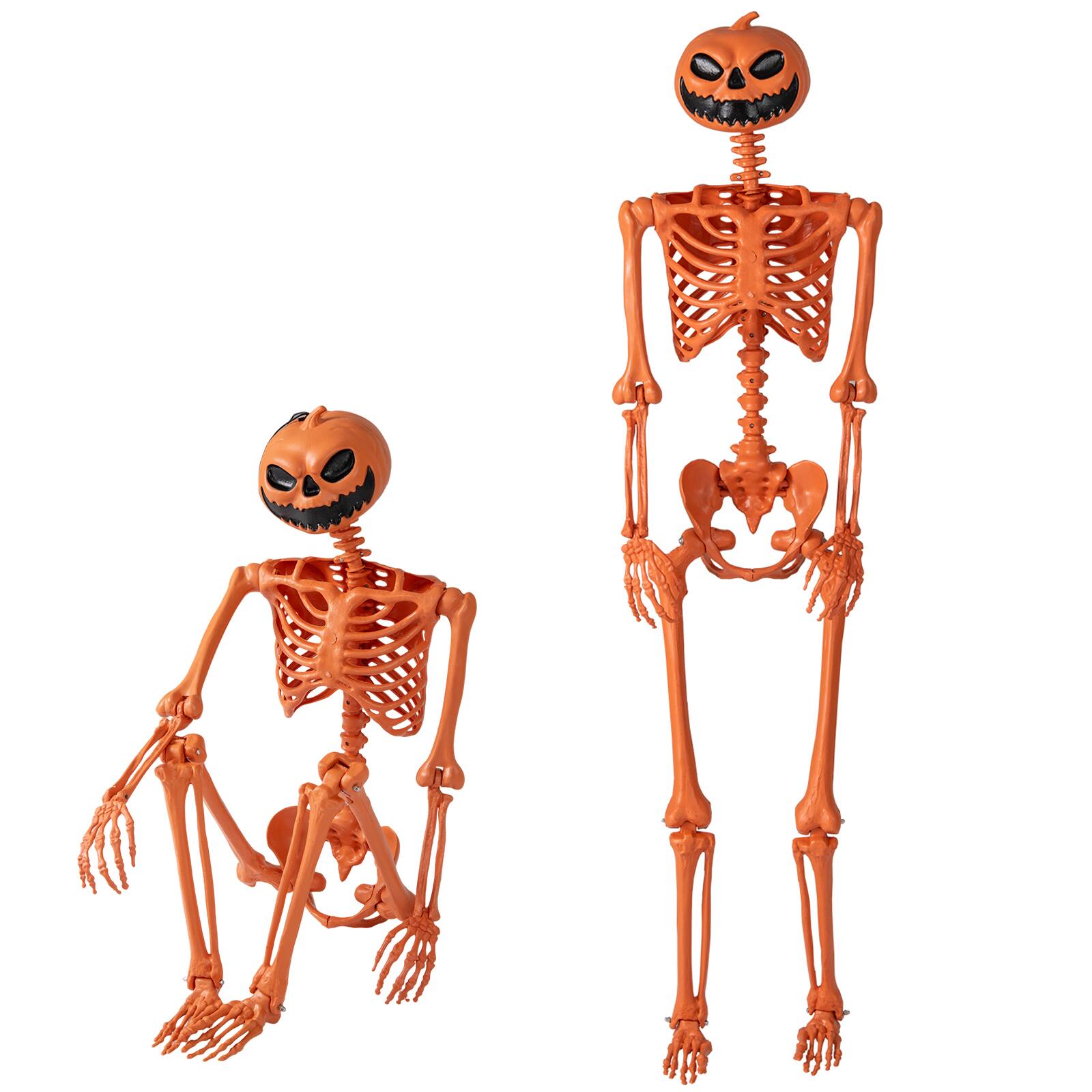 Front. Gymax - Gymax 5.2 Ft Halloween Skeleton Decoration w/ Pumpkin Head 7 Moving Joints Orange - Orange.