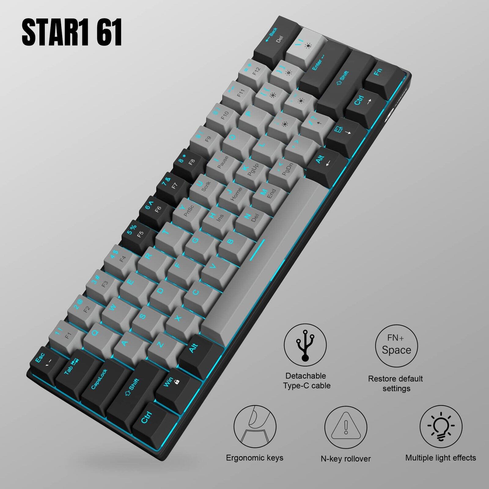 MageGee 60% Mechanical Gaming Keyboard,Mixed Color Keycaps with Clicky ...