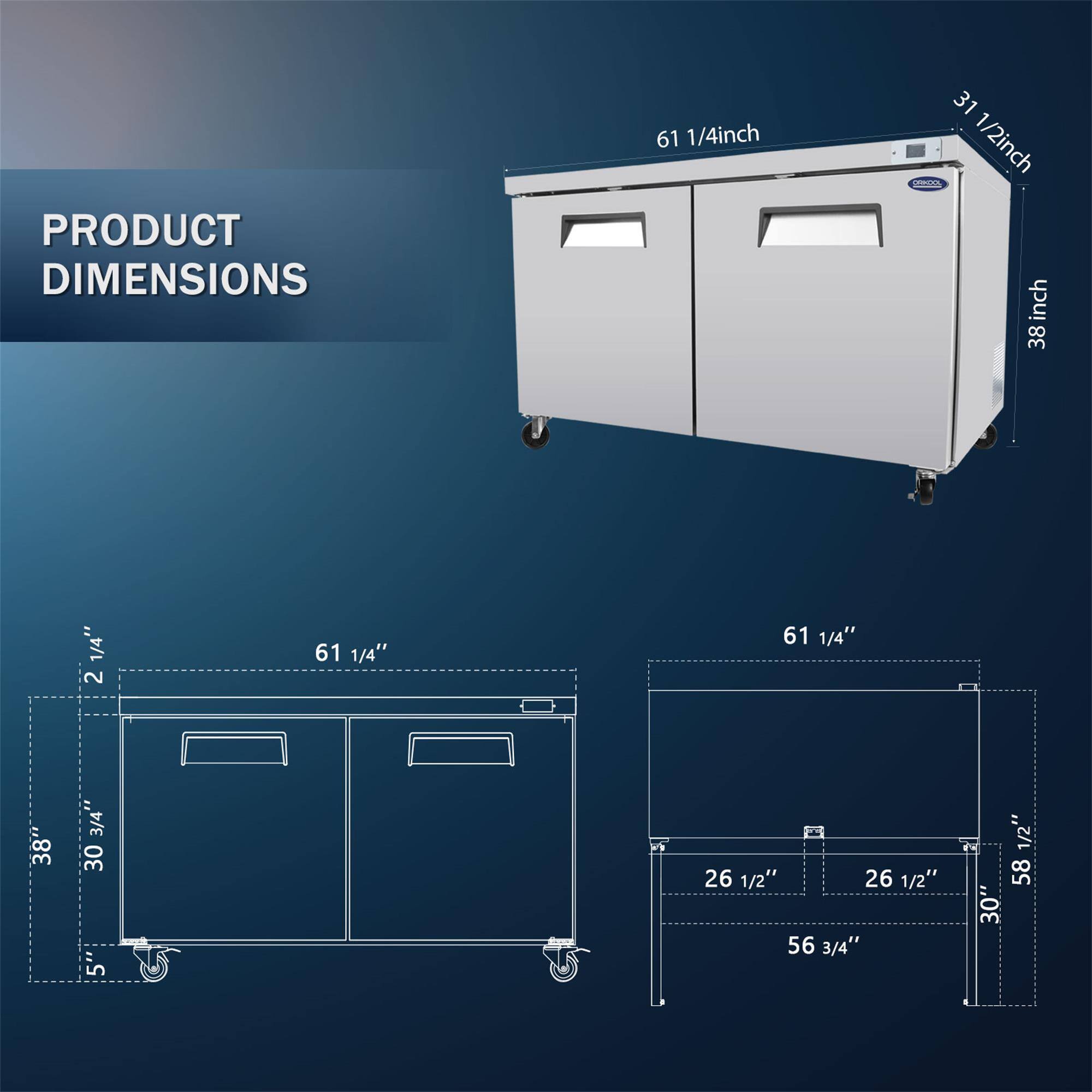 PRODUCT DIMENSIONS

- 61 1/4 inch
- 31 1/2 inch
- 38 inch
- 26 1/2 inch
- 56 3/4 inch
- 58 1/2 inch
- 30 1/4 inch