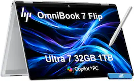 HP - OmniBook 7 Flip 2-in-1 16" WUXGA Touch Laptop - Copilot+PC - Intel Core Ultra 7 258V - 32GB RAM - 1TB SSD - Win 11 - Silver