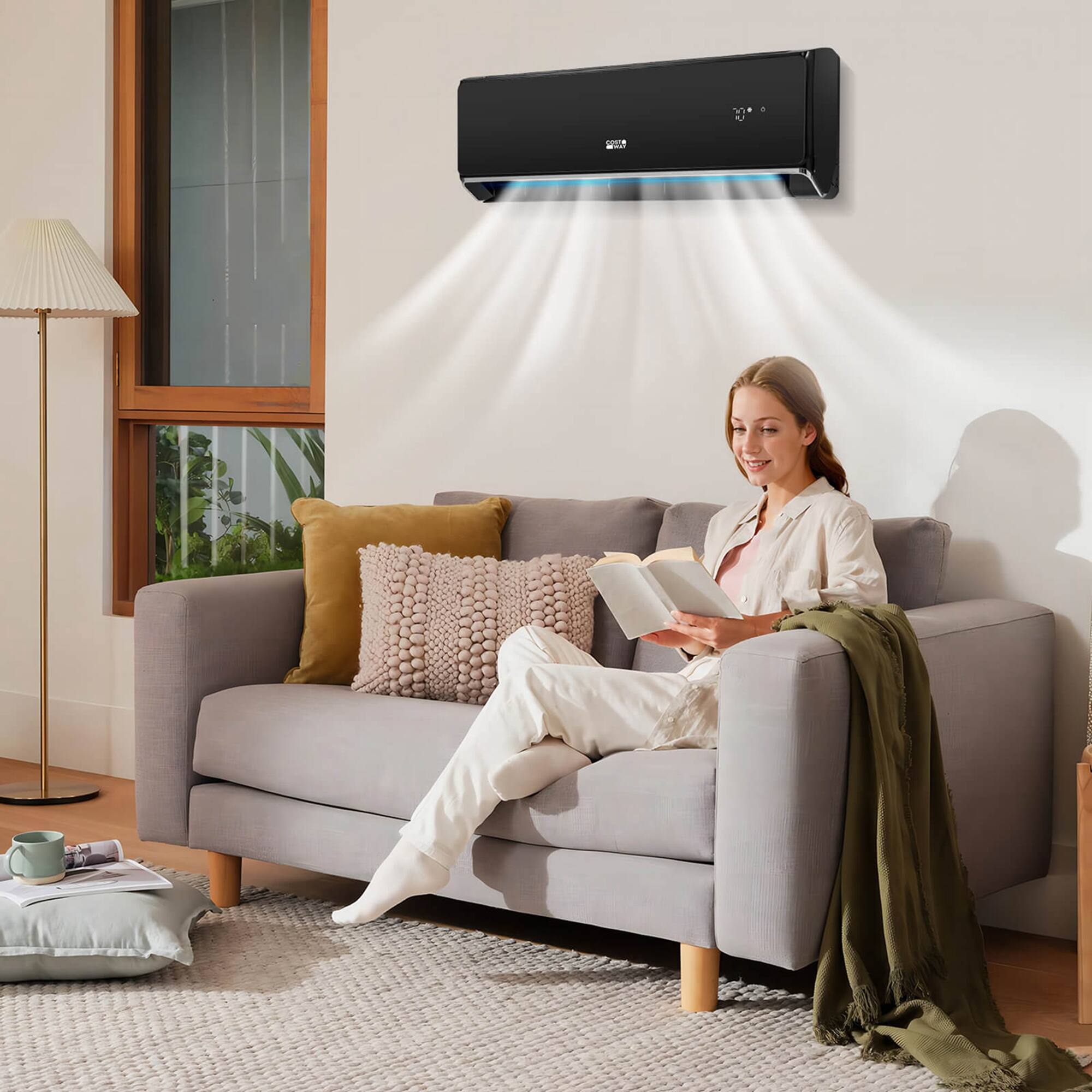 Angle. Costway - 24000 BTU Wifi Enabled Mini Split Air Conditioner & Heater with Heat Pump Black - Black + White.