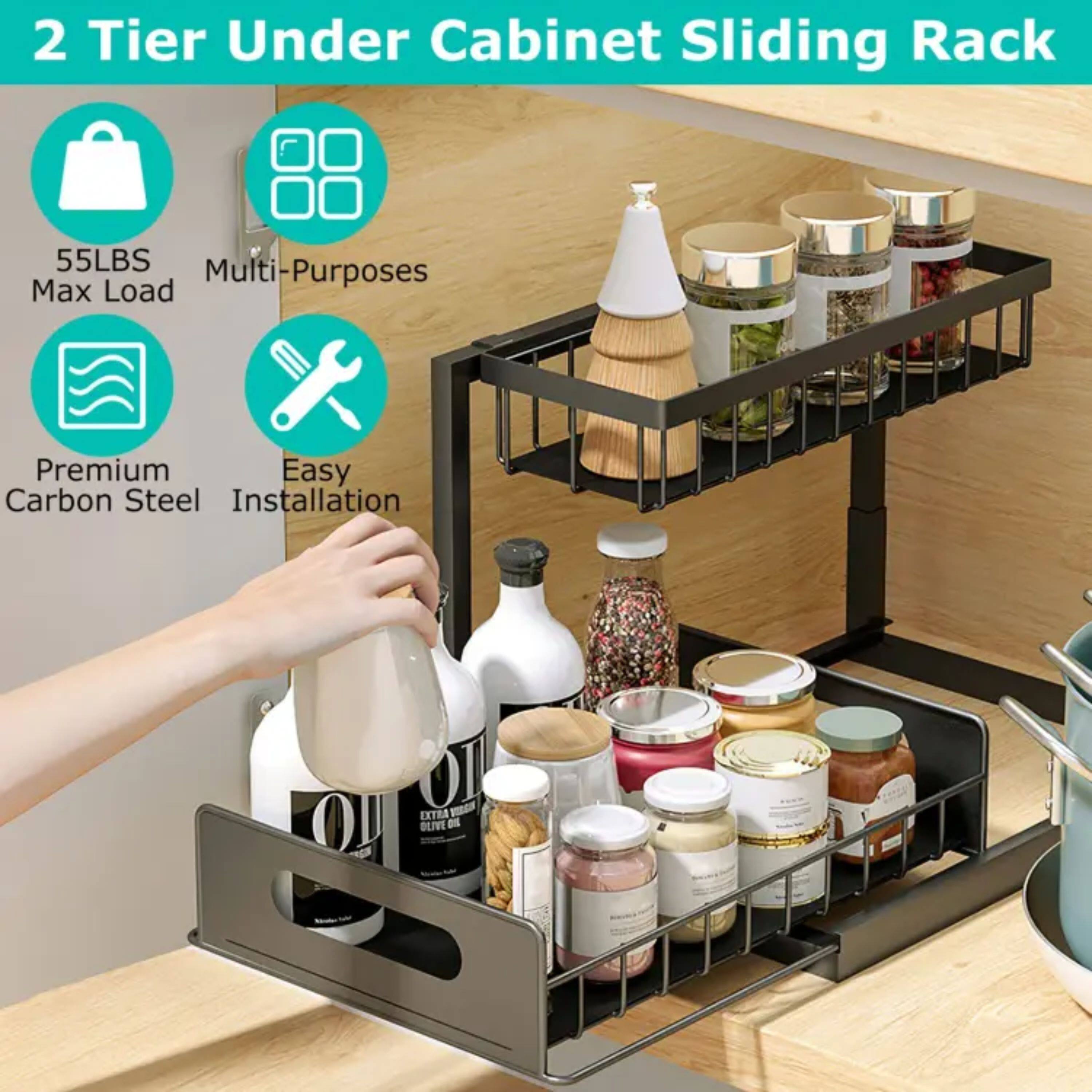 2 Tier Under Cabinet Sliding Rack

- 55LBS Max Load
- Multi-Purposes
- Premium Carbon Steel
- Easy Installation