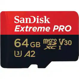 SANDISK - Extreme PRO 64 GB Class 3/UHS-I (U3) V30 microSDXC - 200 MB/s Read - 90 MB/s Write