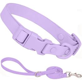 MOSZAR LLC - Waterproof Dog Collar & Leash Set – Purple Silicone, Quick-Release, Washable - Purple+leash