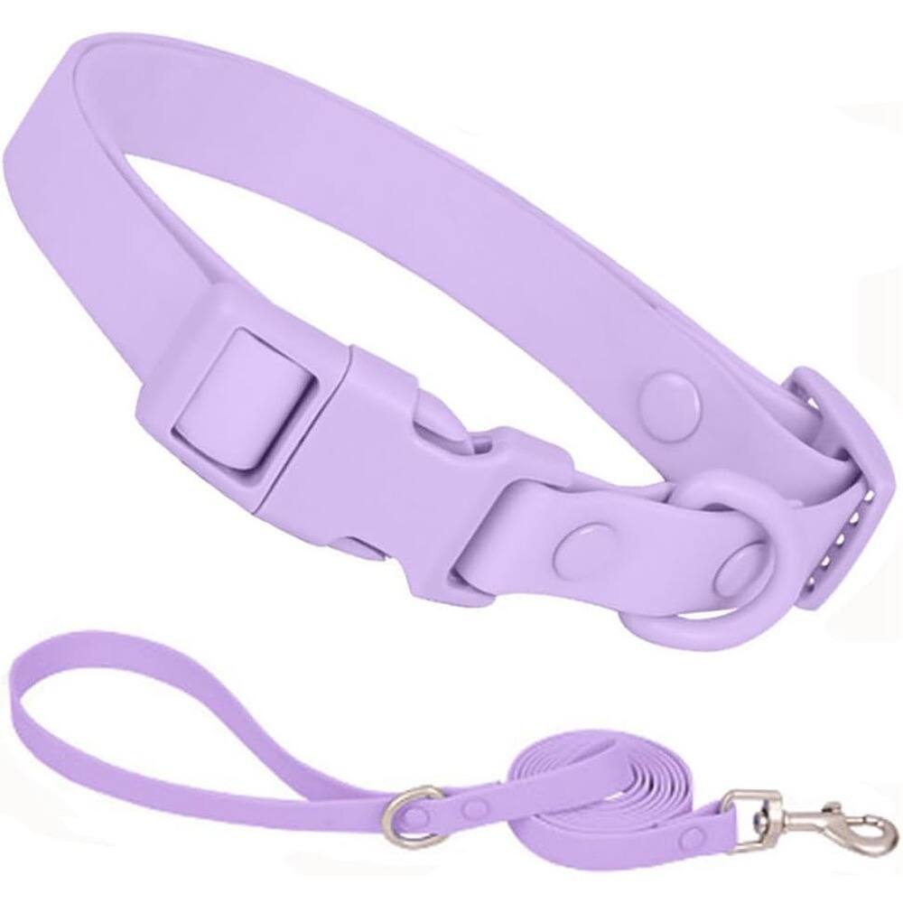 Front. MOSZAR LLC - Waterproof Dog Collar & Leash Set – Purple Silicone, Quick-Release, Washable - Purple+leash.