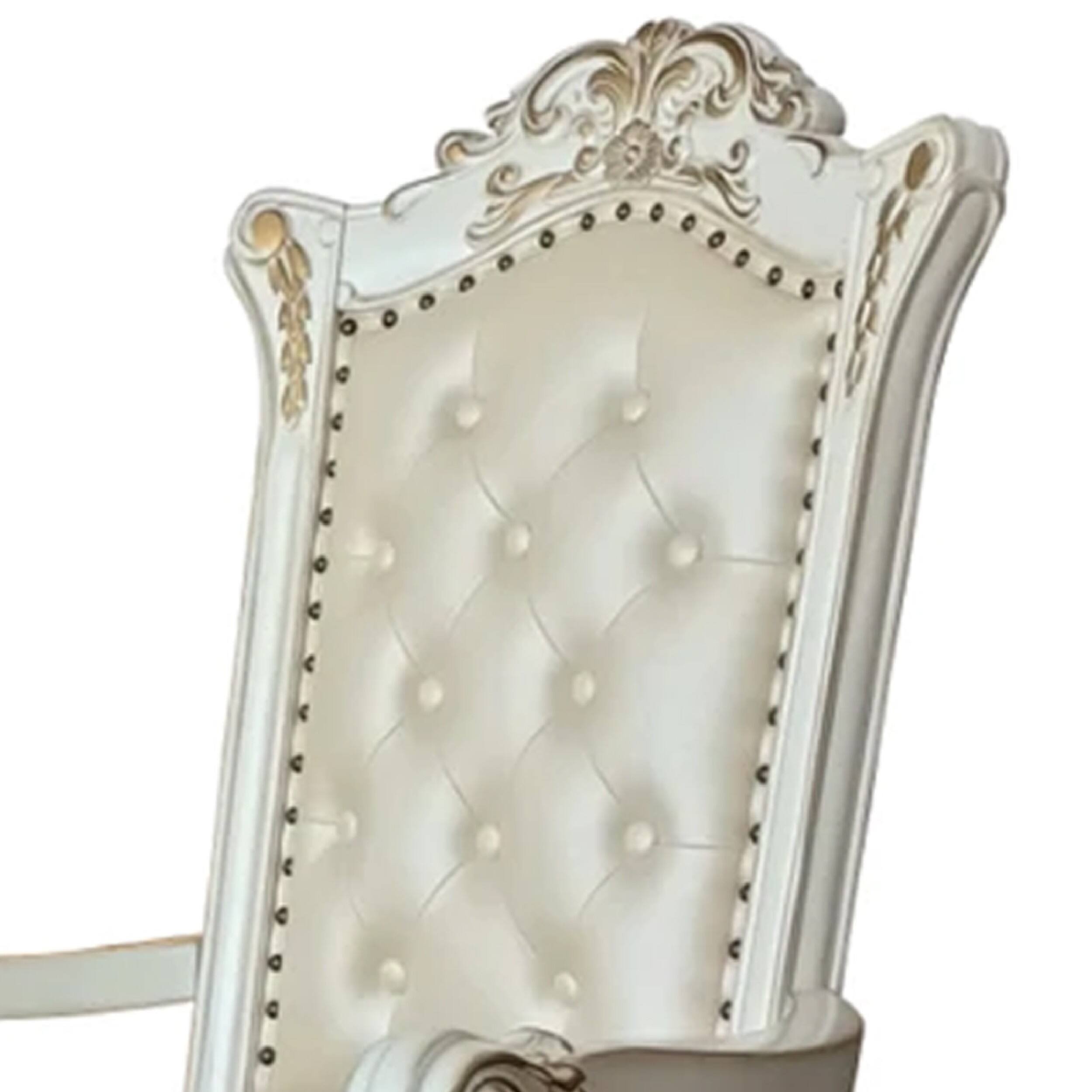 Alt View 1. Manhattan Lane - 27 Inch Classic Vegan Leather Armchair, Button Tufted, Carved - White.