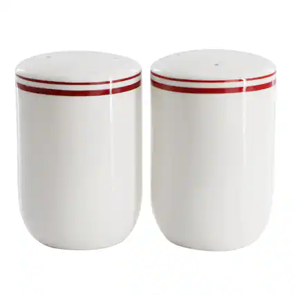 Front. Sur La Table - Sur La Table Le Marais Fine Ceramic Salt and Pepper Shaker Set in Brick - White.