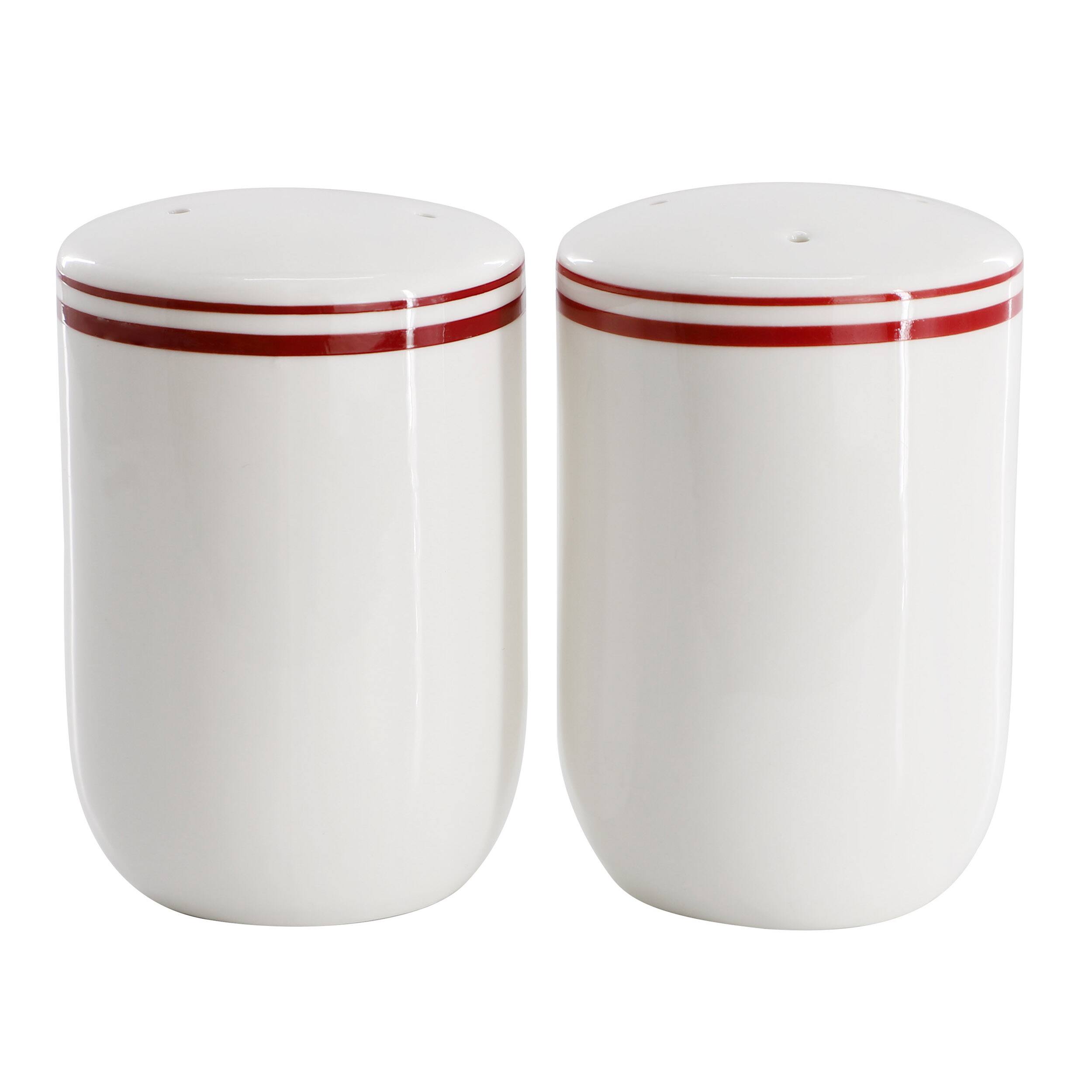 Front. Sur La Table - Sur La Table Le Marais Fine Ceramic Salt and Pepper Shaker Set in Brick - White.
