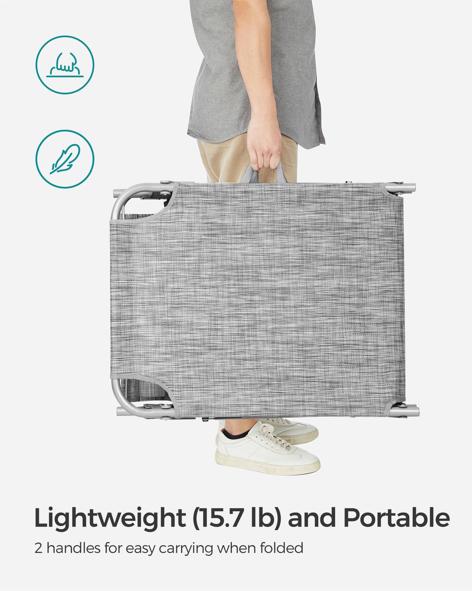 Lightweight (15.7 lb) and Portable  
2 handles for easy carrying when folded