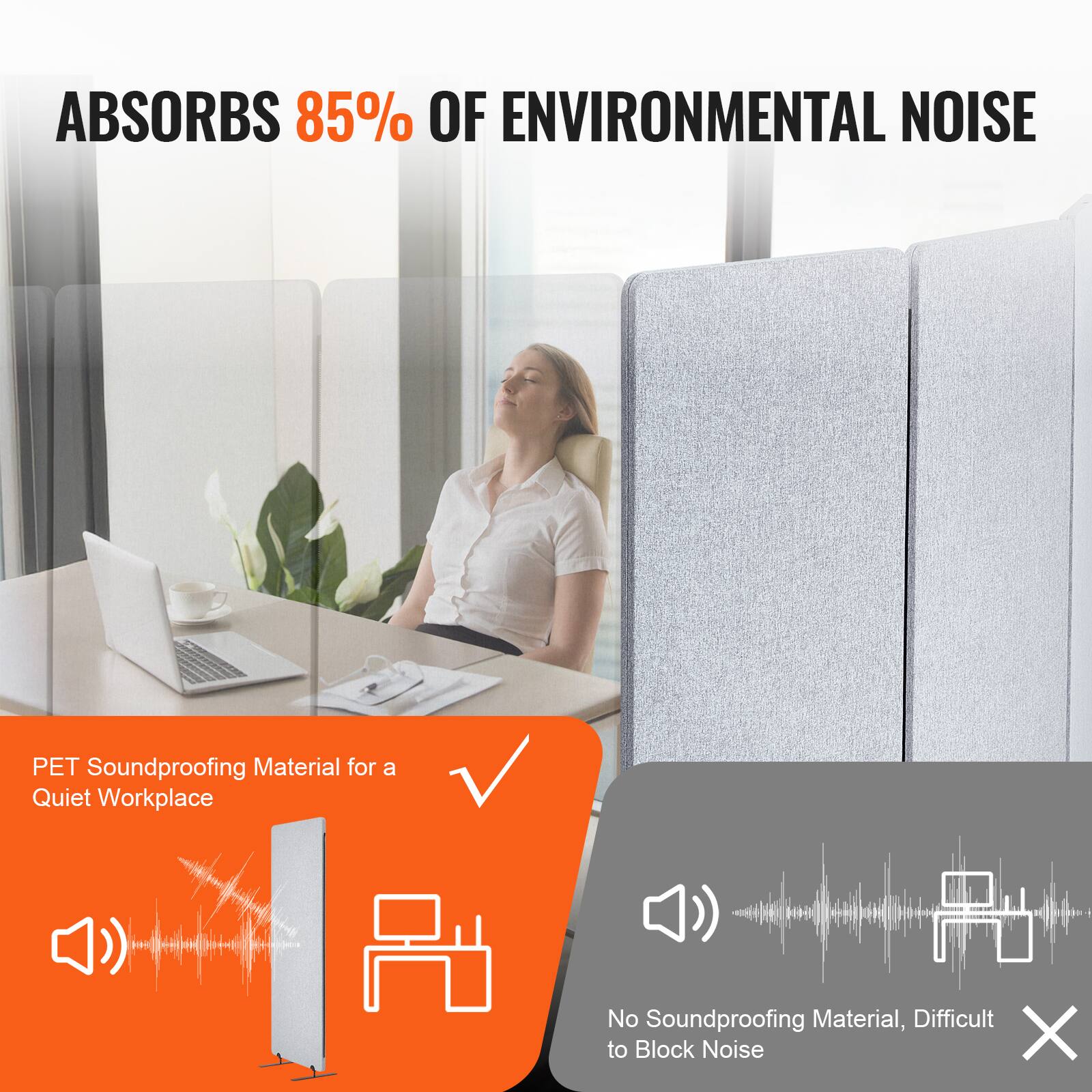 ABSORBS 85% OF ENVIRONMENTAL NOISE
PET Soundproofing Material for a Quiet Workplace
No Soundproofing Material, Difficult to Block Noise