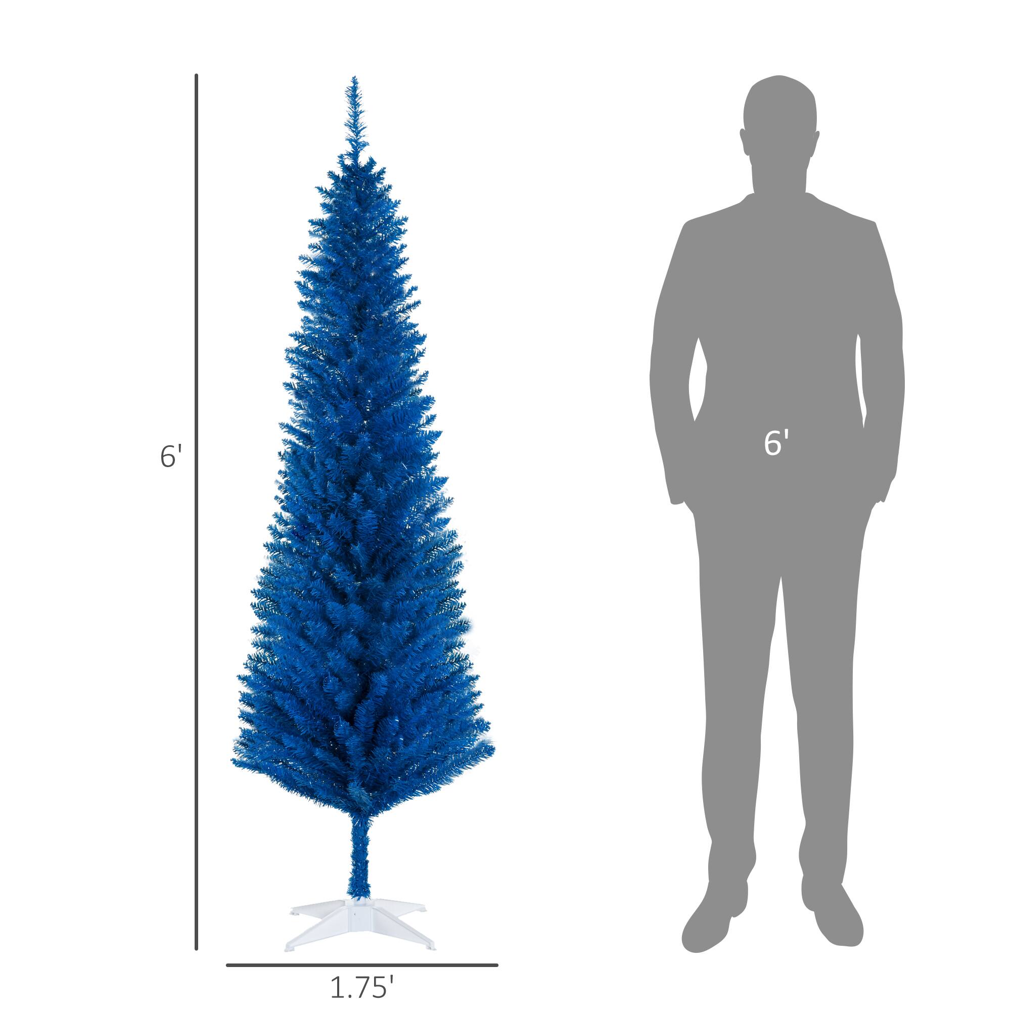 Alt View 2. Homcom - Artificial Pencil Christmas Tree, Slim Xmas Tree with 390 Realistic Branch Tips and Plastic Stand - blue.