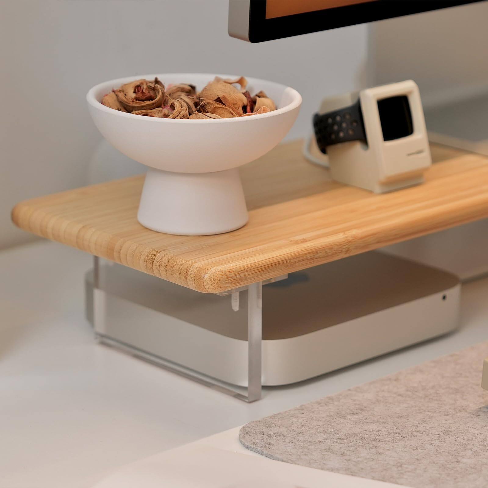 Left. Cedar Assembly - Monitor Stand Riser With For Desk 31. Desktop Shelf Supports Pc Computer Laptops Printer Speakers (natural) - Brown.