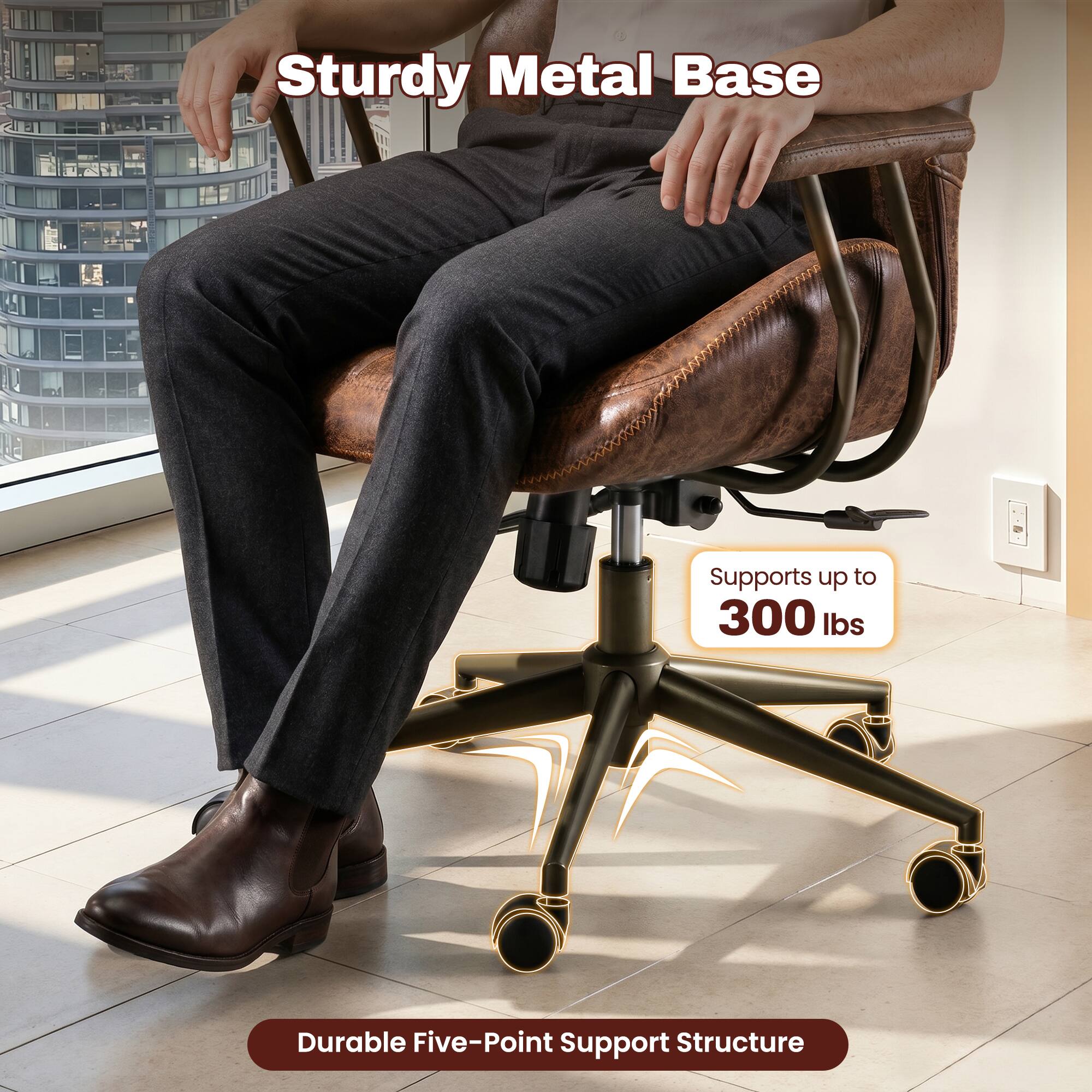 Sturdy Metal Base Supports up to 300 lbs Durable Five-Point Support Structure