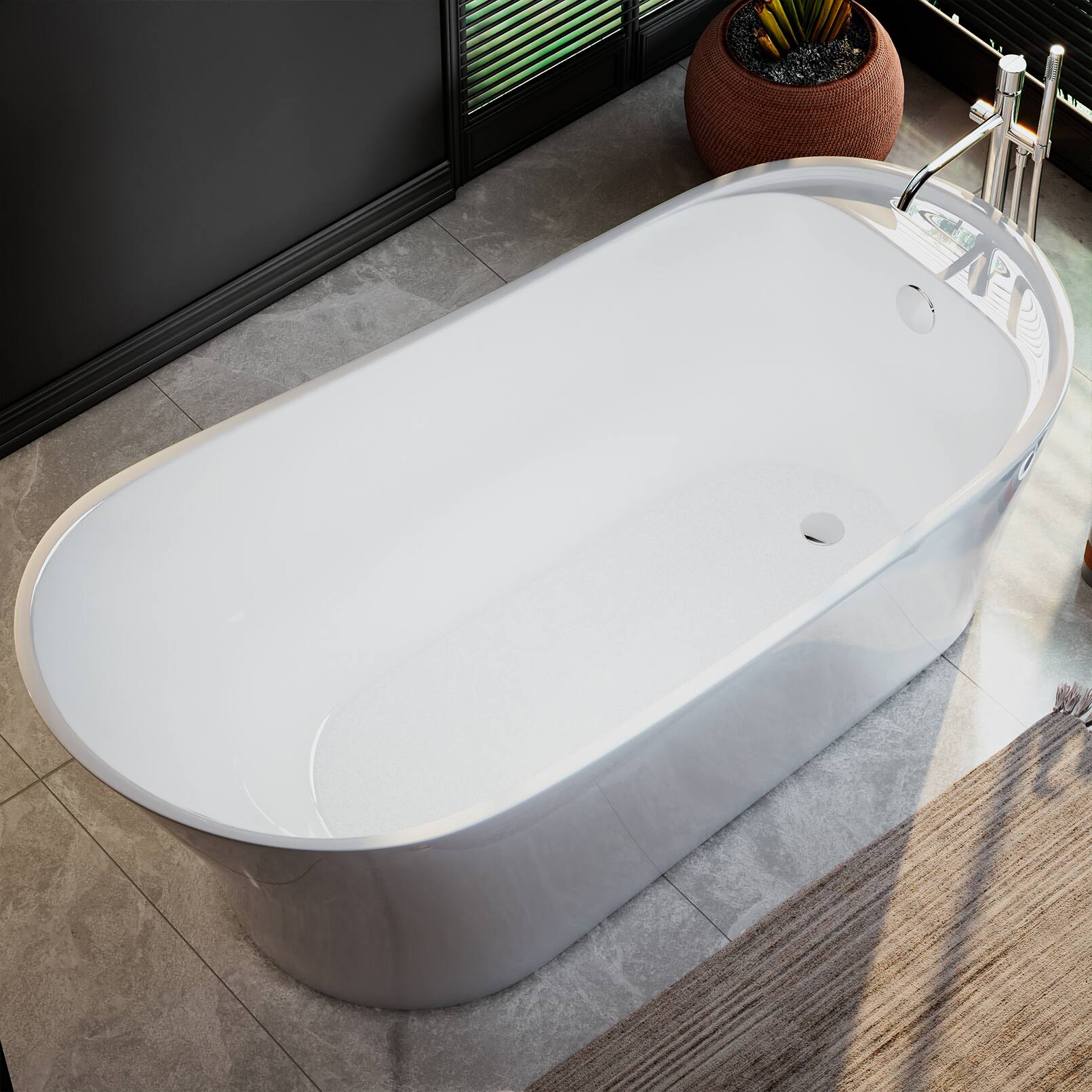 Left. Empava - 67 in. x 29.5 in. Freestanding Flat Bottom Bath Tub Soaking Bathtub with Left Drain - White.