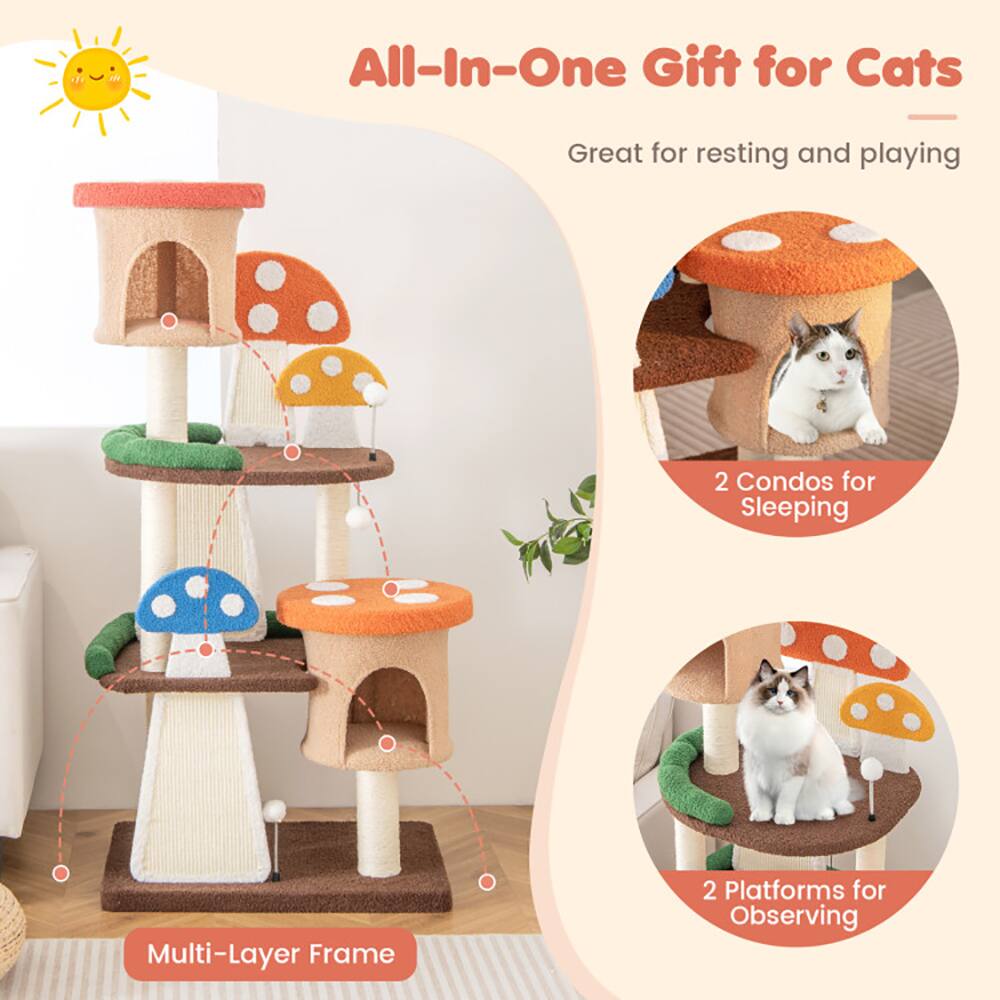 All-In-One Gift for Cats  
Great for resting and playing  

2 Condos for Sleeping  
Multi-Layer Frame  
2 Platforms for Observing