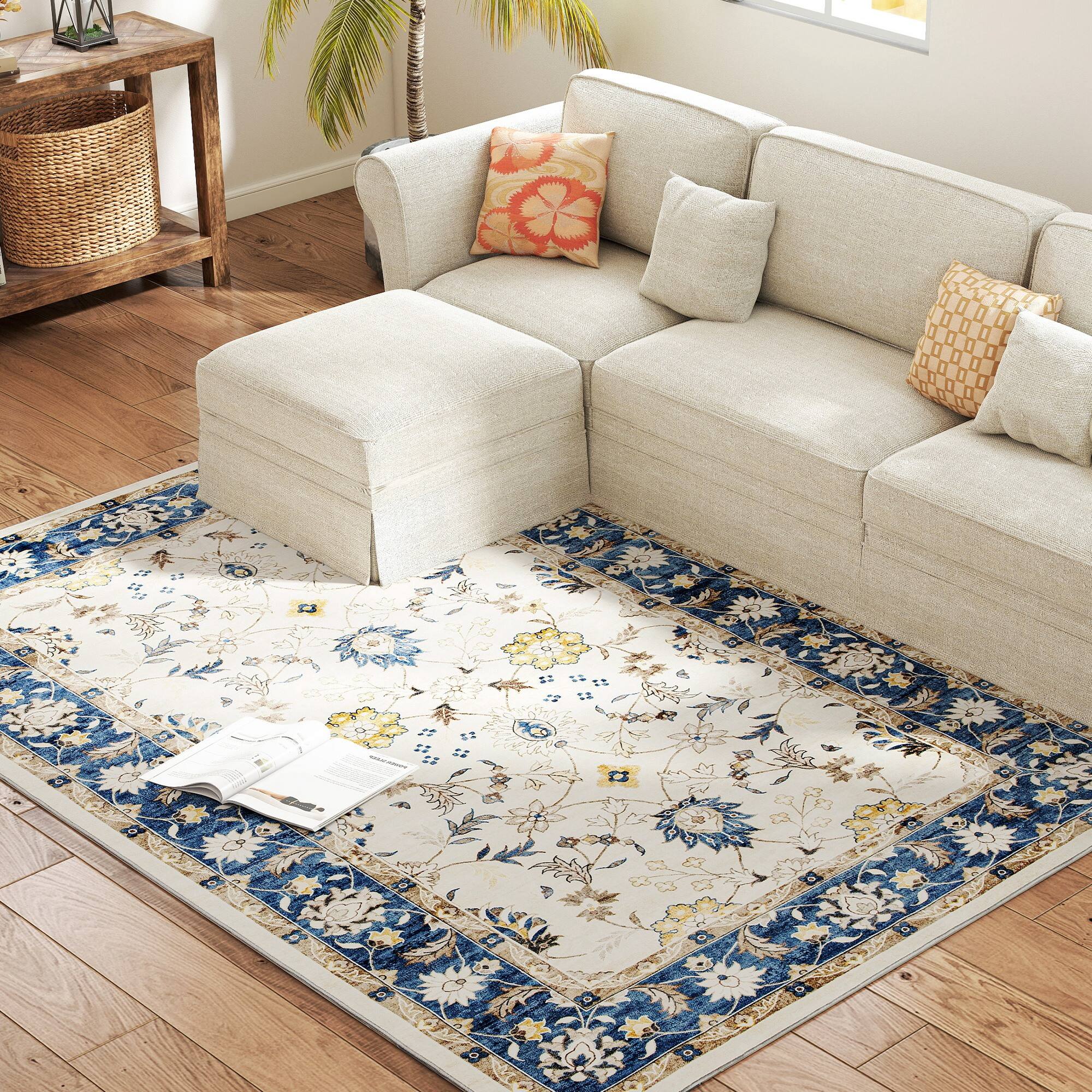 Alt View 7. Homcom - Area Rug 5x7, Machine Washable Non-Slip Boho Floral Print Floor Cover - Blue.