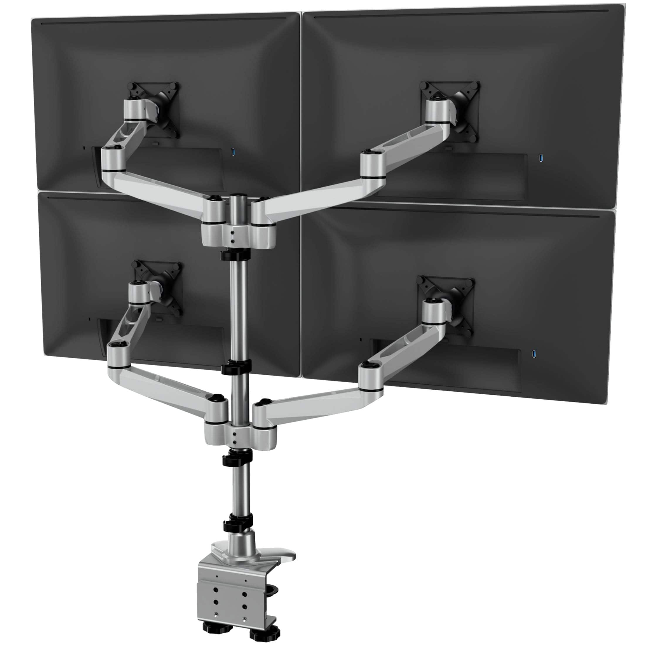 Mount-It! - CLiX Series Full Motion Quad Monitor Desk Mount – Height Adjustable, Articulating Arms for Four Monitors up to 32″ - Silver
