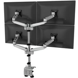 Mount-It! - CLiX Series Full Motion Quad Monitor Desk Mount – Height Adjustable, Articulating Arms for Four Monitors up to 32″ - Silver