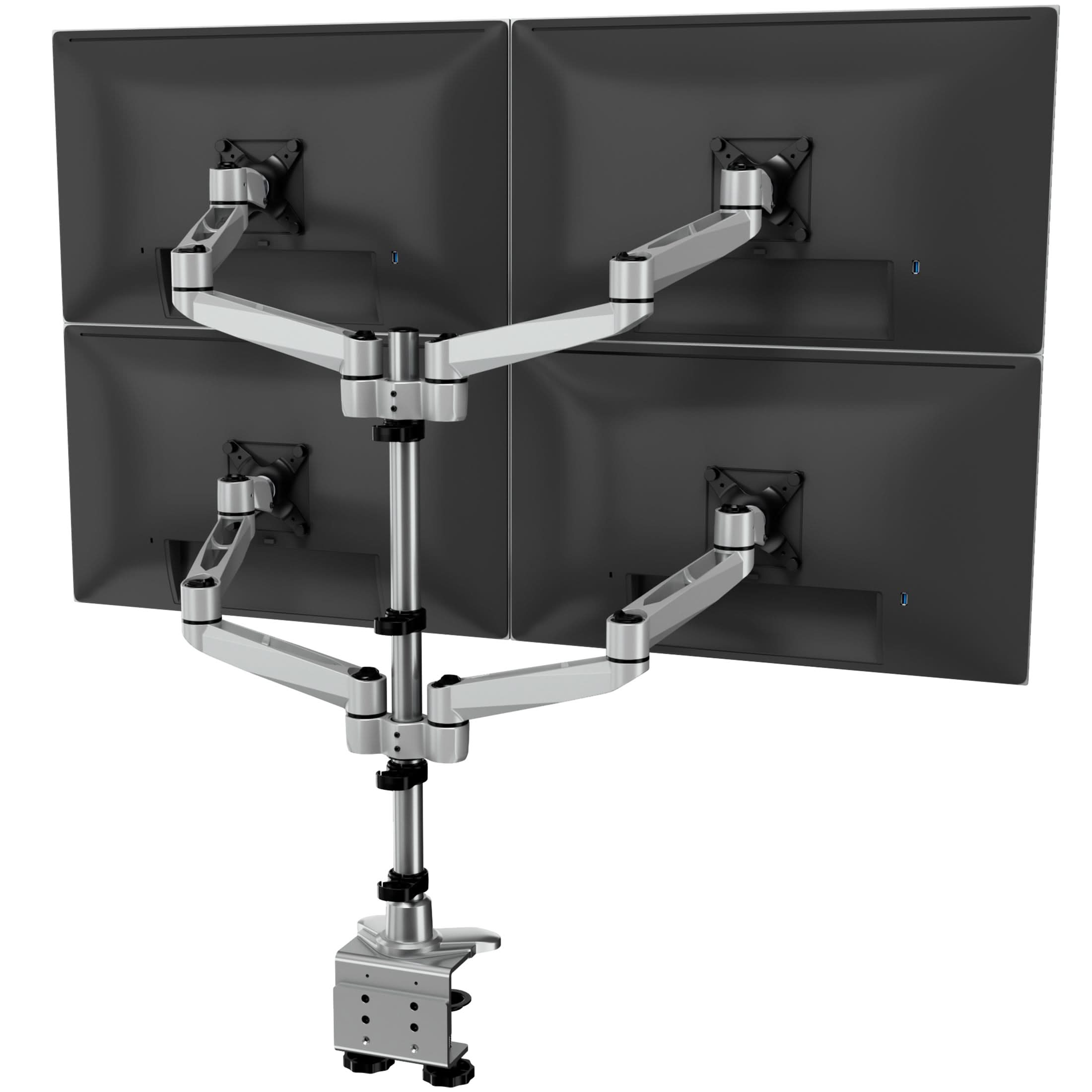 Front. Mount-It! - CLiX Series Full Motion Quad Monitor Desk Mount – Height Adjustable, Articulating Arms for Four Monitors up to 32″ - Silver.