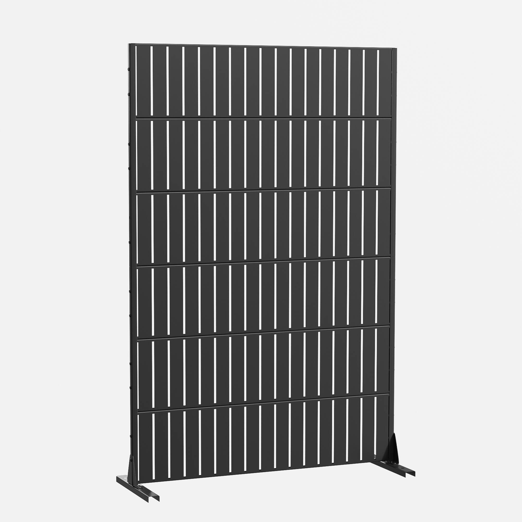 Angle. PexFix - 72 in. x 47 in. Slat Pattern Metal Outdoor Privacy Screen & Panels, Freestanding Garden Divider Fence - Black.