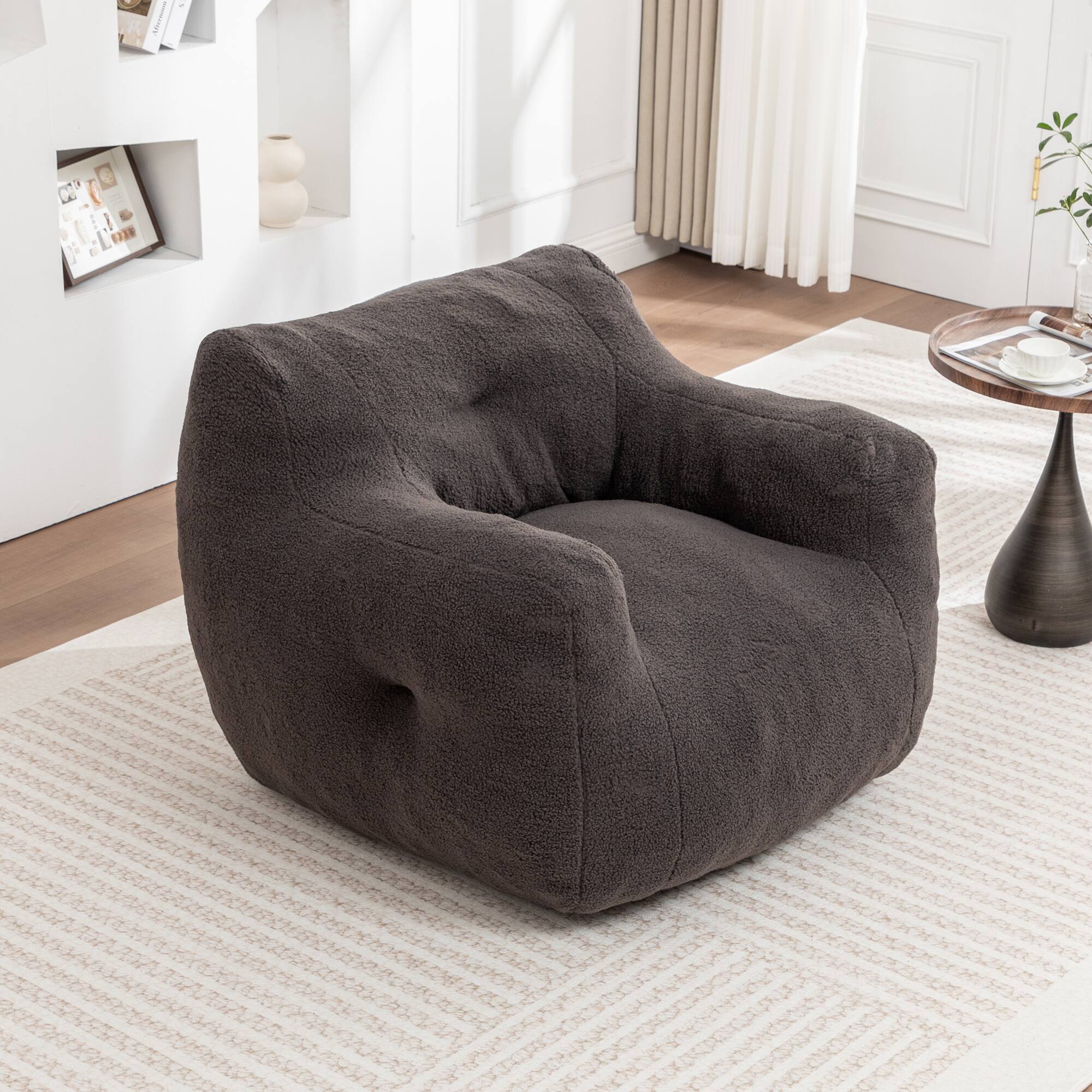Left. GOODSILO - Bean Bag Sofa Chair with Armrests - Stuffed High-Density Foam, Lazy Comfy Chair for Adults, Living Room, Bedroom Reading - Dark Gray.