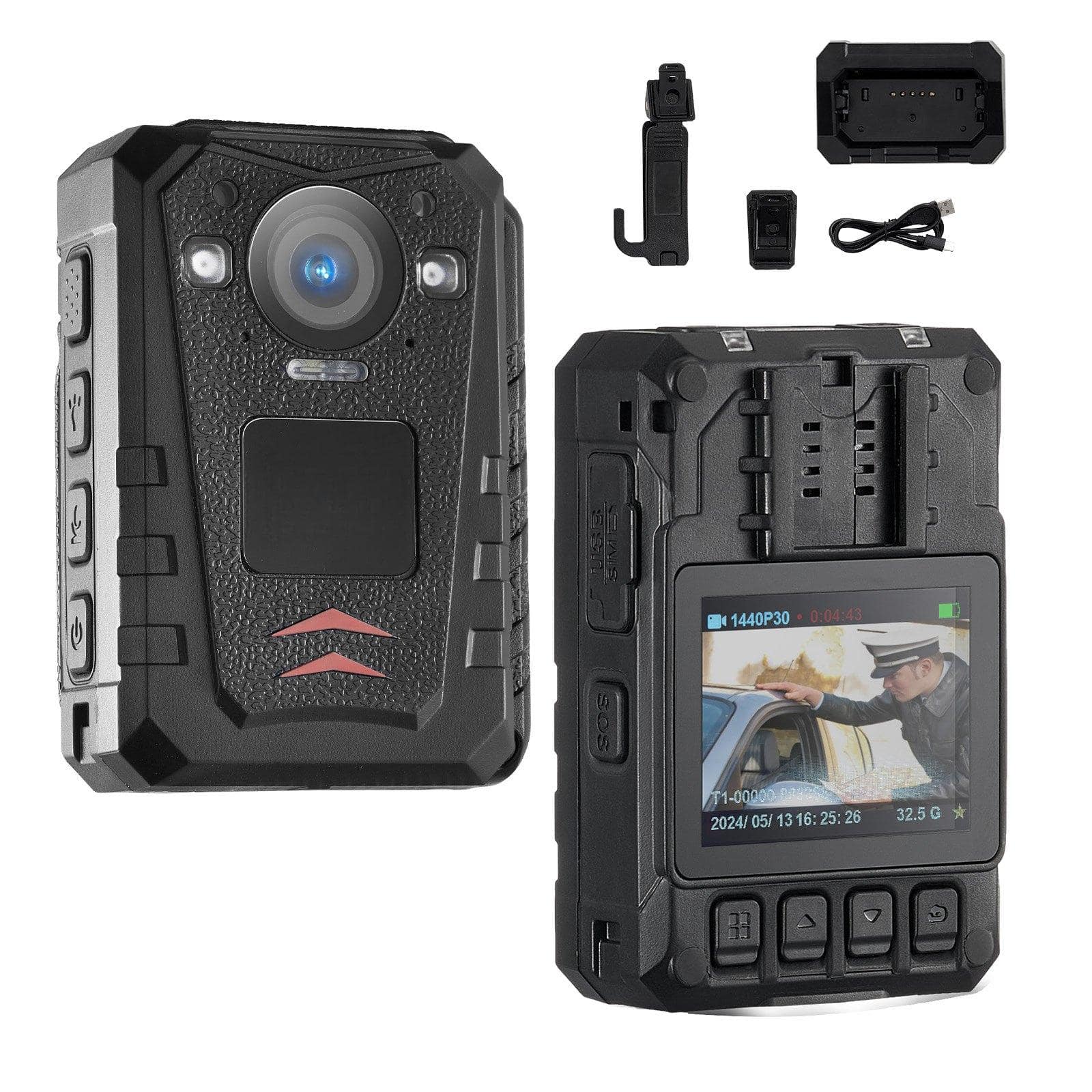 Glintex - Police Body Camera 1440P HD, 128GB, Audio Video Recording, Night Vision, Waterproof, GPS, 2.0'' LCD
