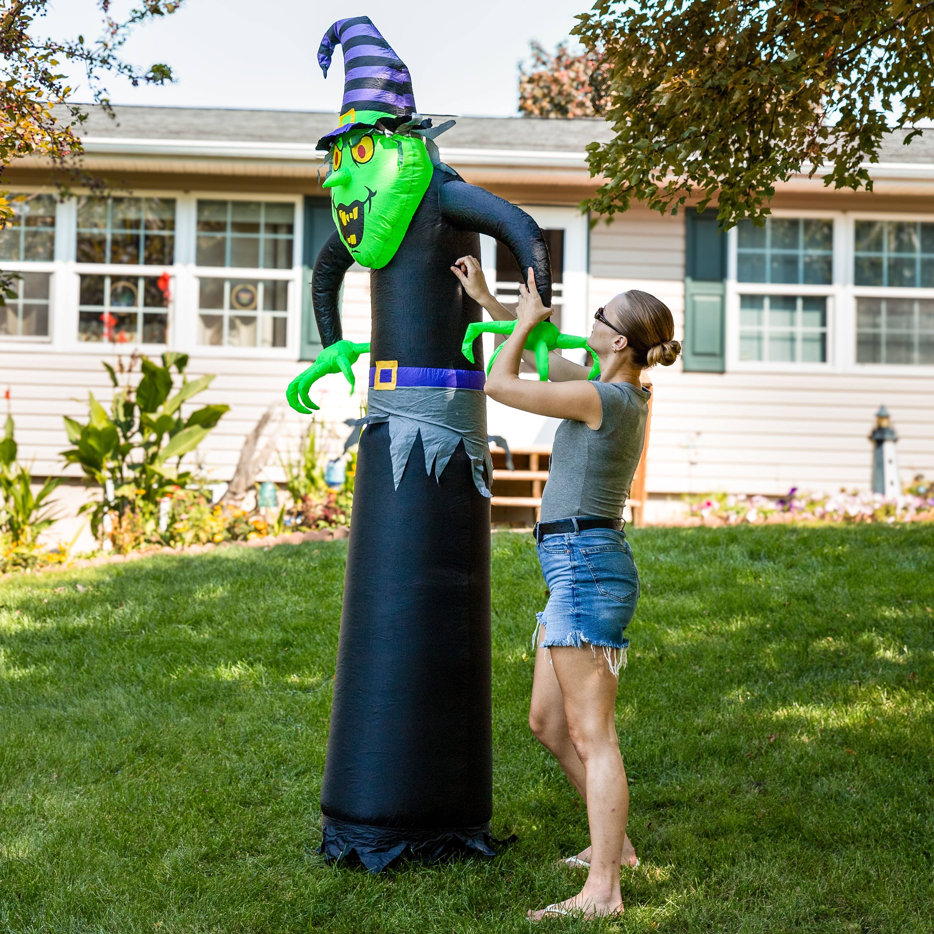 Alt View 7. Sunnydaze - Winifred the Wicked Witch Inflatable Halloween Decoration - 8 ft - Black.