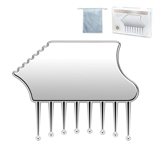 Front. ESBANY - Metal Gua Sha Scalp Massage Tool – Multi-Edge Metal Head Massager & Scalp Scrubber, Portable Gua Sha Comb for Scalp,.