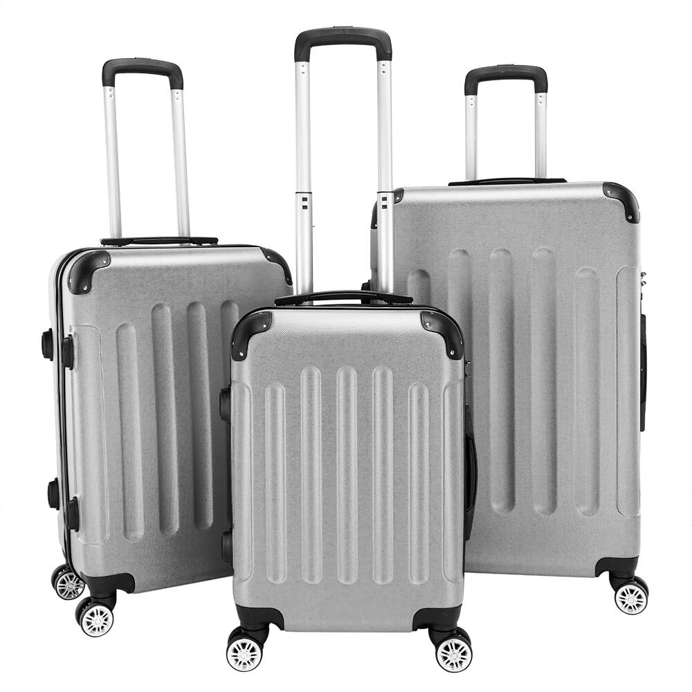Winado - 20"/24"/28" 3-Piece Hardshell Carry-On Luggage Set, Lightweight ABS Suitcase with Spinner Wheels & TSA Lock - Silver Grey