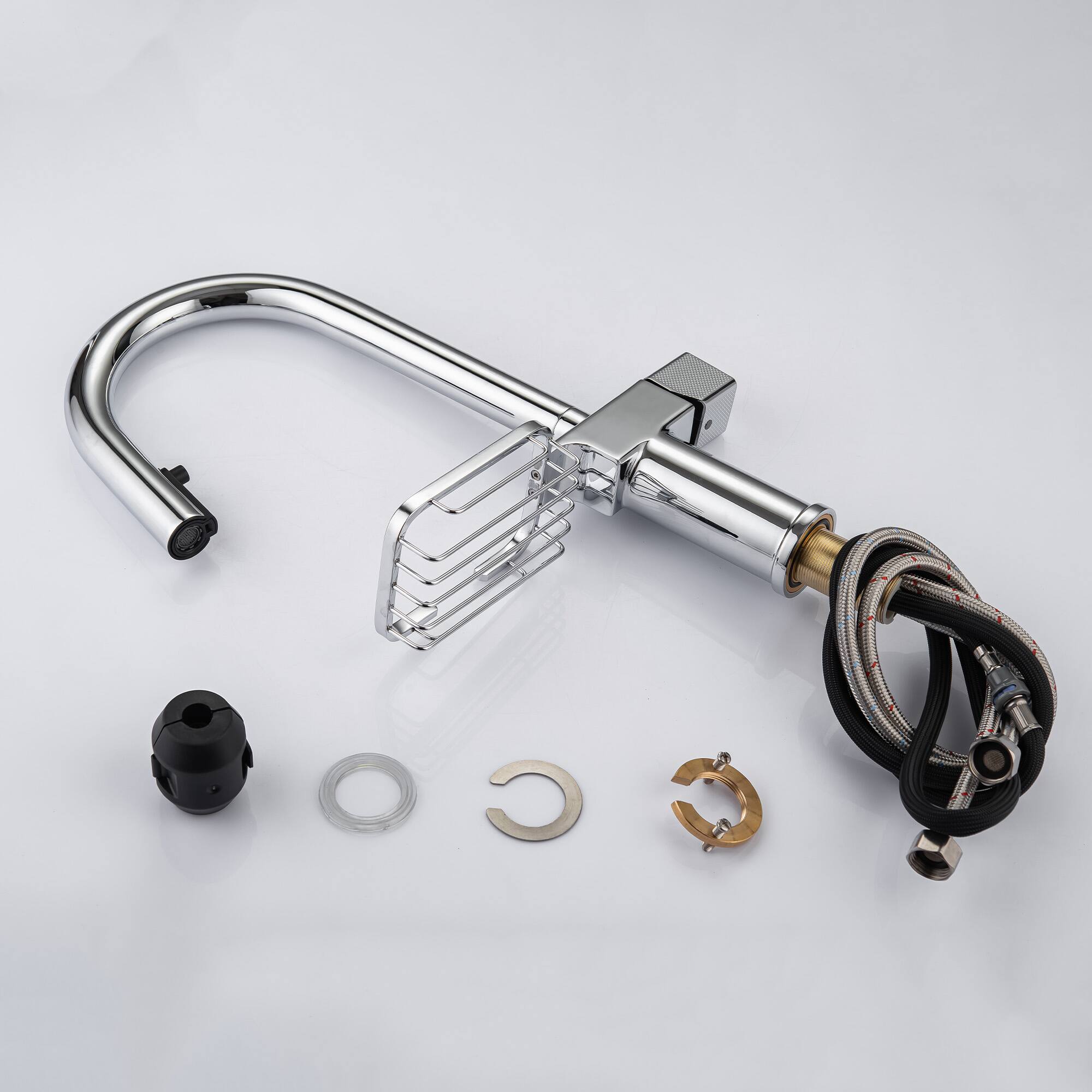 Alt View 4. Siljoy - ​​High Arc Pull-Down Kitchen Faucet - Single Hole Stainless Steel, Modern Sink Faucet (Chrome)​ - Chrome.