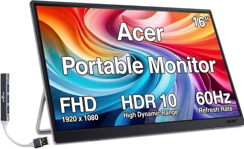 16" Acer Portable Monitor FHD HDR 10 60Hz Refresh Rate High Dynamic Range 1920 x 1080